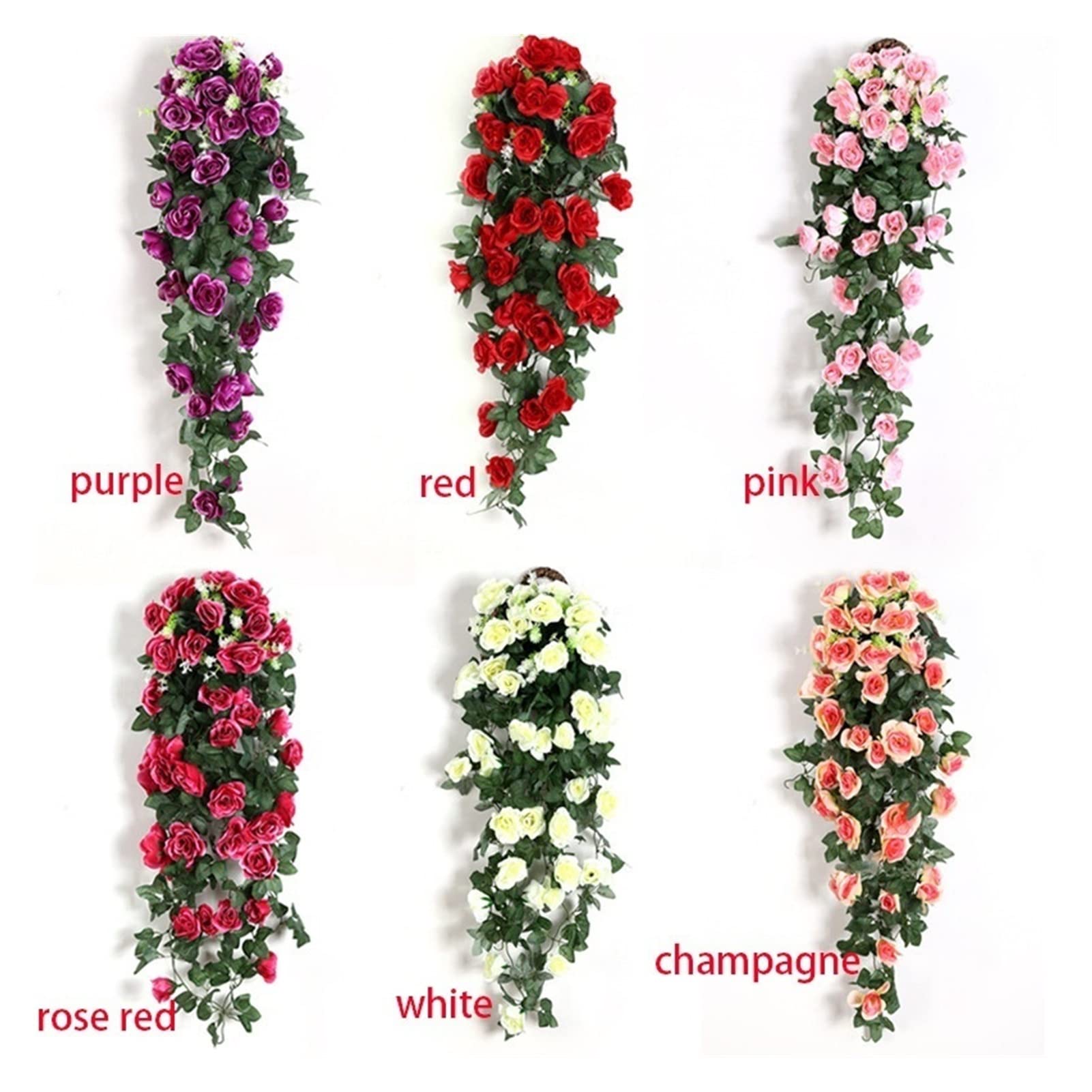 Artificial Rose Vine Wall Hanging - 1pc Champagne Rattan Flower Wreath for Home Decor, Wedding Centerpiece, and Party Backdrop | Elegant Faux Floral Arrangement for Living Room, Bedroom, or Garden Decoration