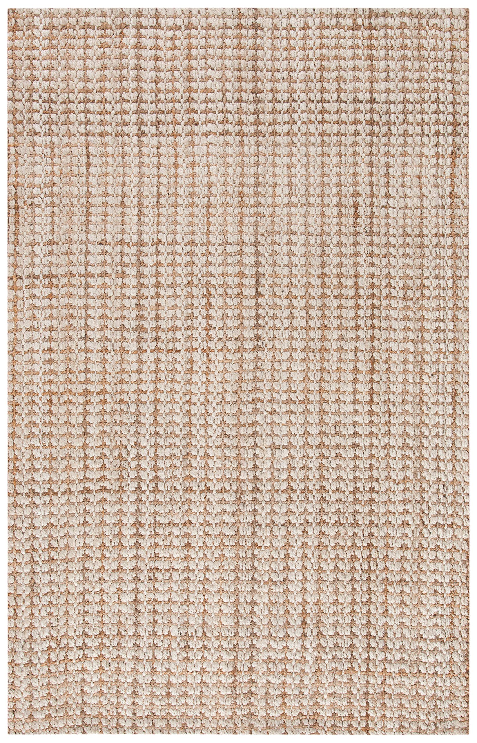 SAFAVIEH Handmade Jute Area Rug 5' x 8' - Natural Fiber Farmhouse Rug in Ivory & Light Brown, Non-Slip Braided Floor Mat for High Traffic Living Room, Bedroom, Dining Room | Rustic Home Decor & Cozy Interior Design (NF186B)