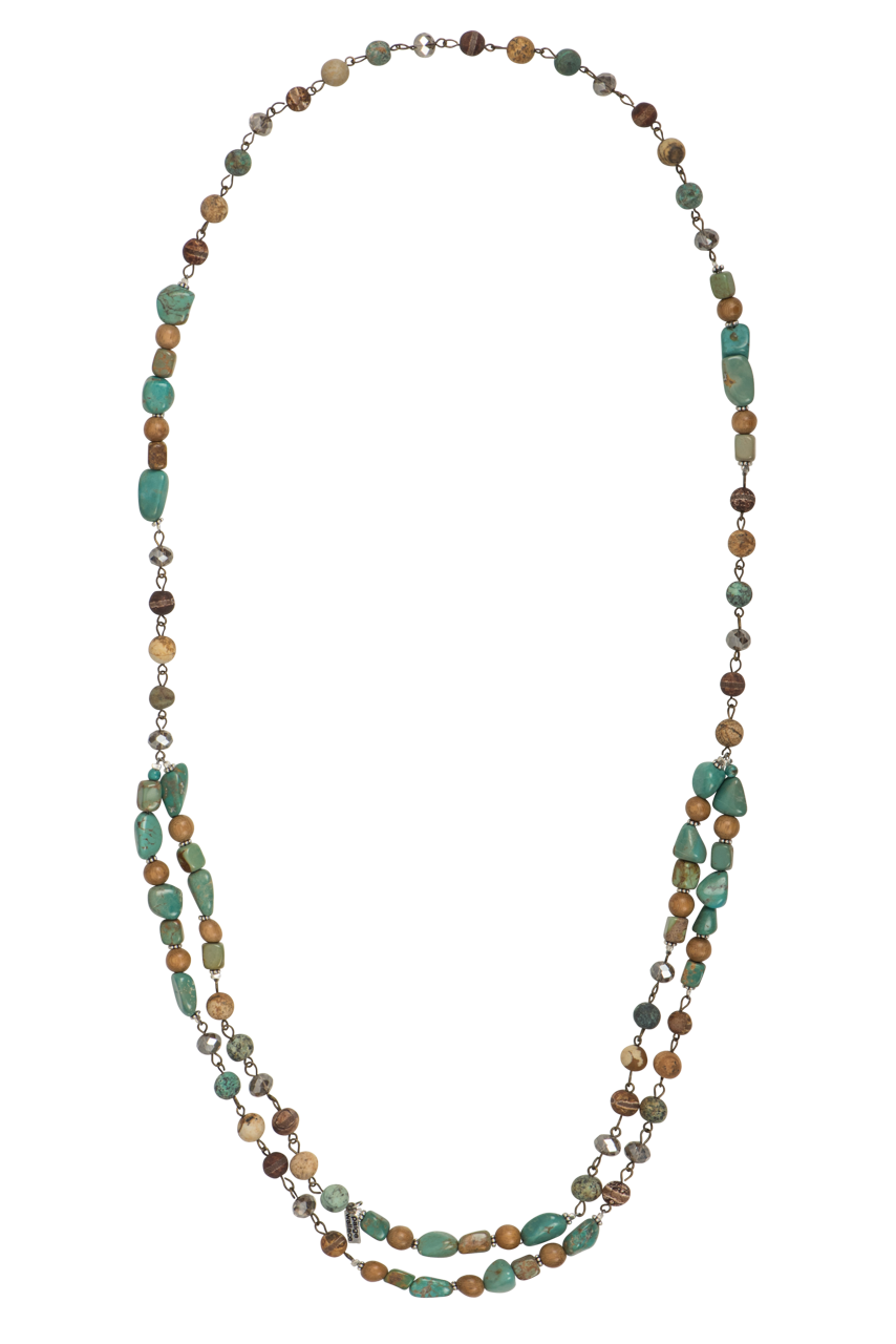 Paige Wallace Turquoise & Jasper Beaded Chain Necklace for Women - Handmade Boho Jewelry for Casual Wear, Gift Giving & Special Occasions