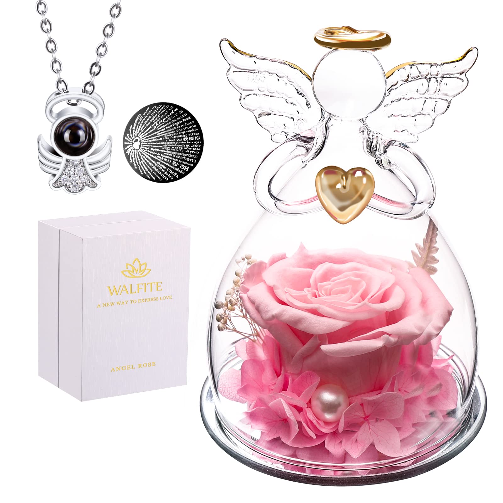 Pink Rose Angel Statue in Glass - Thoughtful Mother's Day Gift for Mom, Grandma & Her - Perfect for Wedding, Anniversary & Birthday Celebrations - Elegant Home Decor & Keepsake for Special Occasions