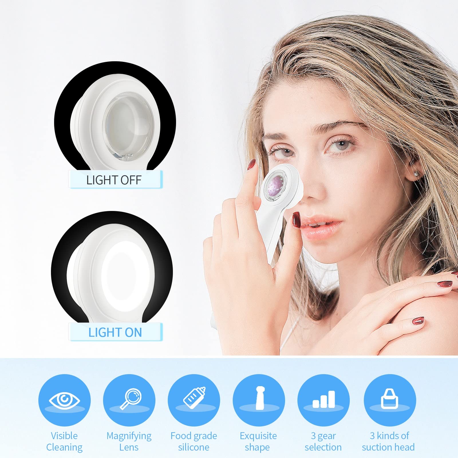 ForeverLily Blackhead Vacuum Remover - Professional Nose Pore Cleaner with Magnifier & LED Light - Facial Blackhead Extractor Tool for Deep Cleansing - Perfect for Home Spa & Skincare Routine