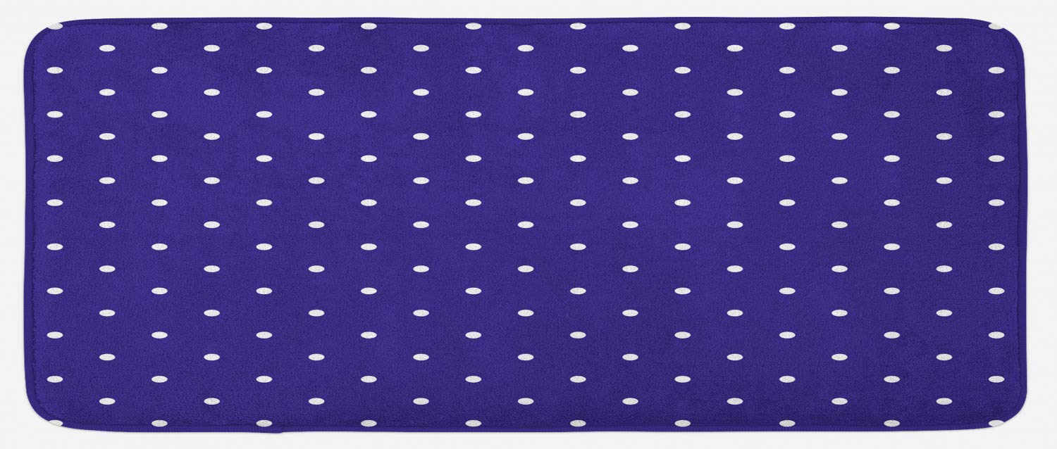 Ambesonne Non-Slip Plush Kitchen Mat - Navy Blue Polka Dot Design, 47x19 Inches, Purple & White Vintage Style | Soft Decorative Floor Rug for Kitchen, Bathroom, Laundry Room & Entryway