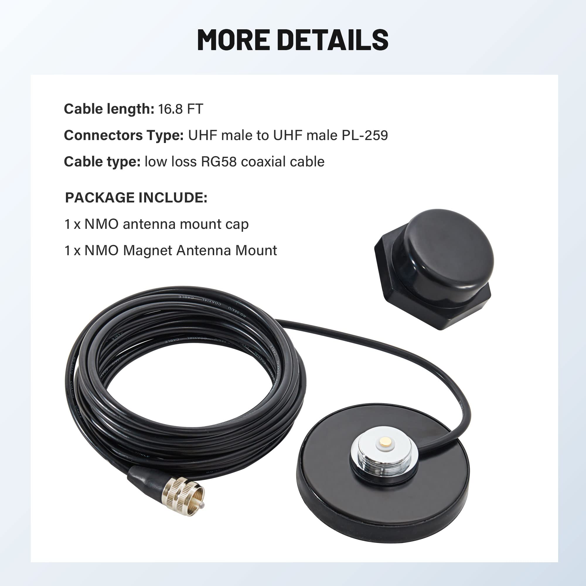 Anina NMO Antenna Magnetic Base Mount with 16.4ft RG58 Coaxial Cable & PL-259 Plug - Heavy Duty CB Ham Radio Antenna for Truck, Marine, VHF Communication - Perfect for Off-Roading, Boating, and Emergency Scenarios