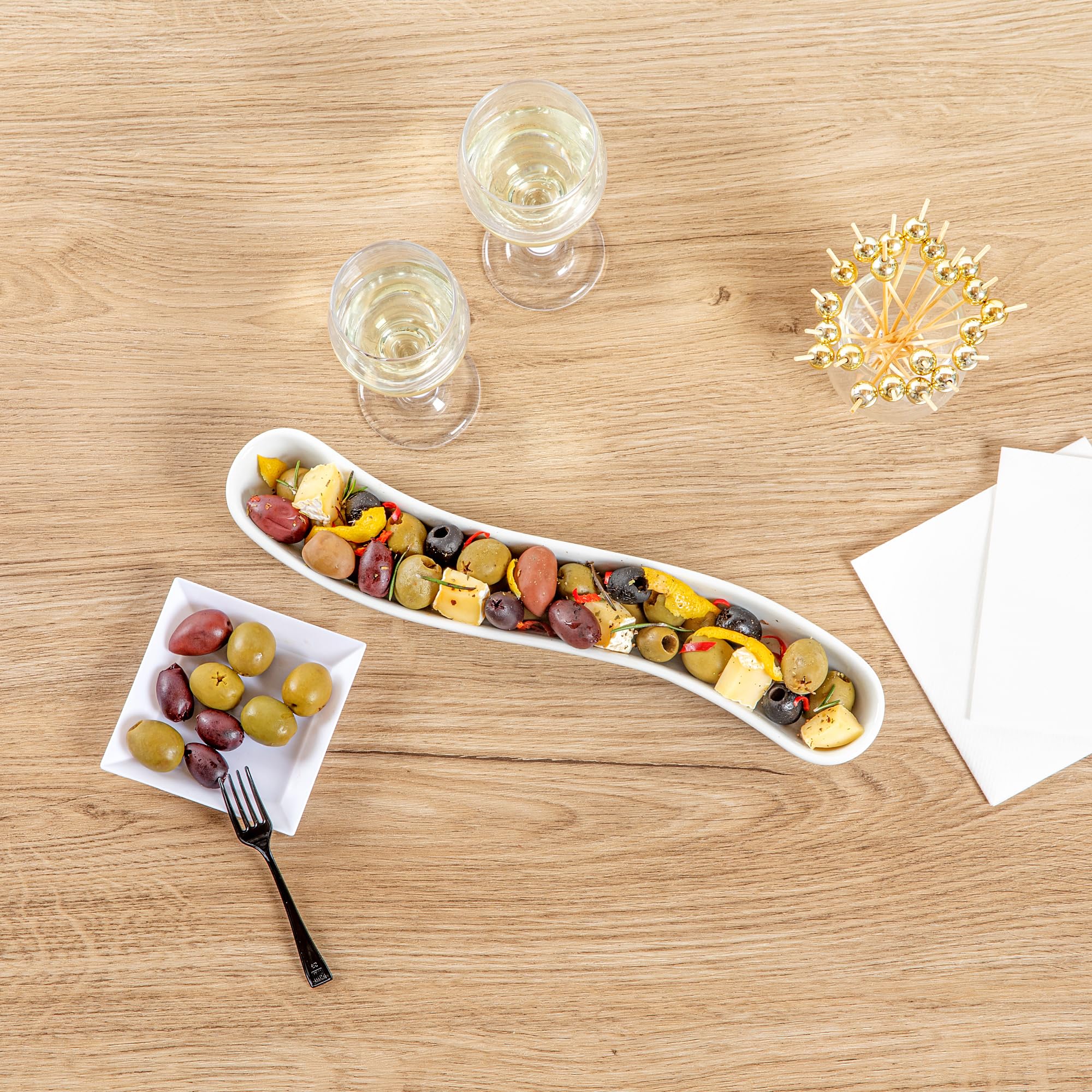 Swerve 10oz Olive Plate - White Porcelain Chip-Resistant Dishwasher Safe for Snacks & Appetizers