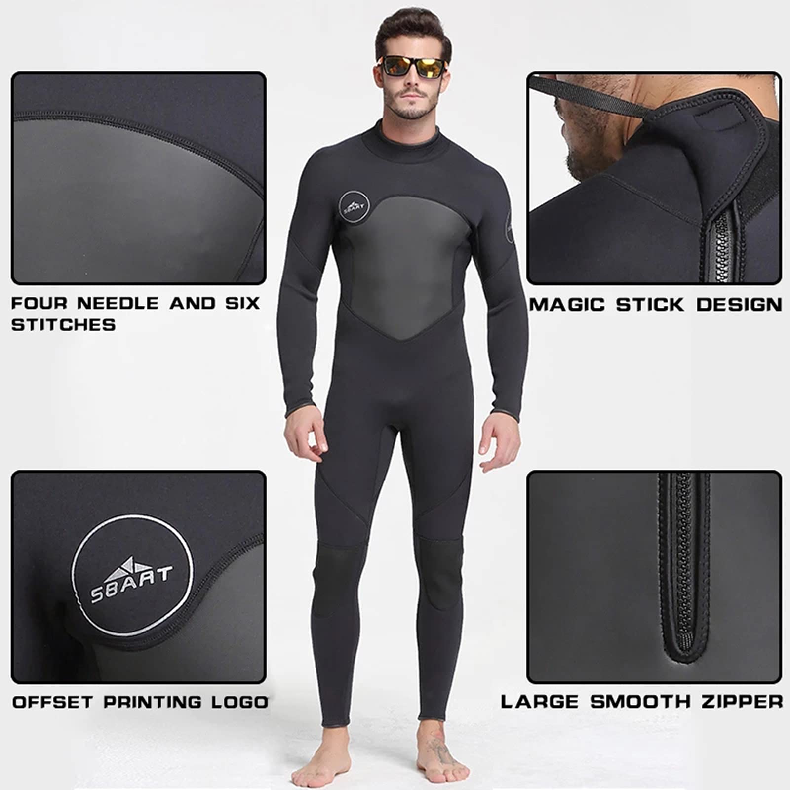 3mm Neoprene Men's Wetsuit - Full Body Diving Suit with Back Zip for Scuba Diving, Surfing & Swimming | Perfect for Water Sports & Cold Ocean Adventures