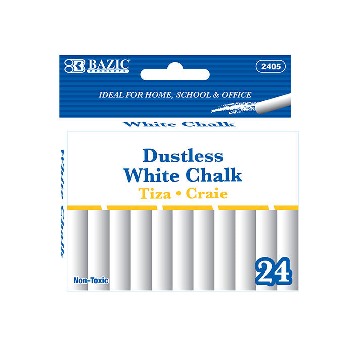 BAZIC Dustless White Chalk 24-Pack | Non-Toxic Classroom Chalk for Teachers & Students | Perfect for Blackboards, Sidewalks & Art Projects