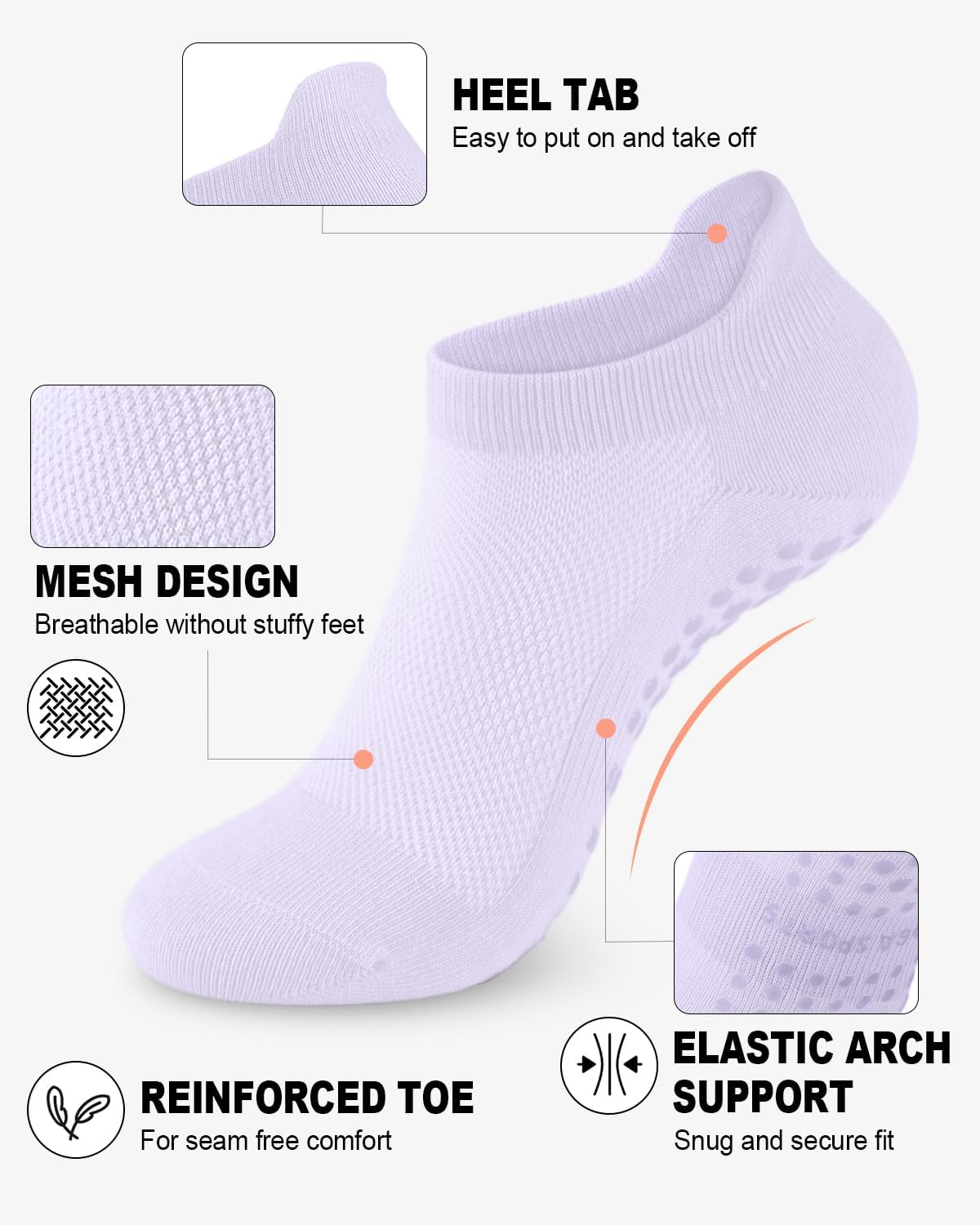 Non-Slip Pilates Grip Socks for Women - Anti-Skid Yoga Socks for Ballet, Dance & Barefoot Workouts - Breathable Crew Socks for Pregnancy & Fitness - Perfect for Yoga Studios, Home Workouts and Dance Classes