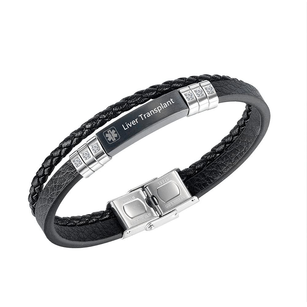 ZKXXJ Medical Alert ID Bracelet for Men & Women - Double Layer Leather Wristband with Customizable Medical Card - Emergency Identification Cuff for Health Safety - Perfect for Seniors, Diabetics & Allergy Patients