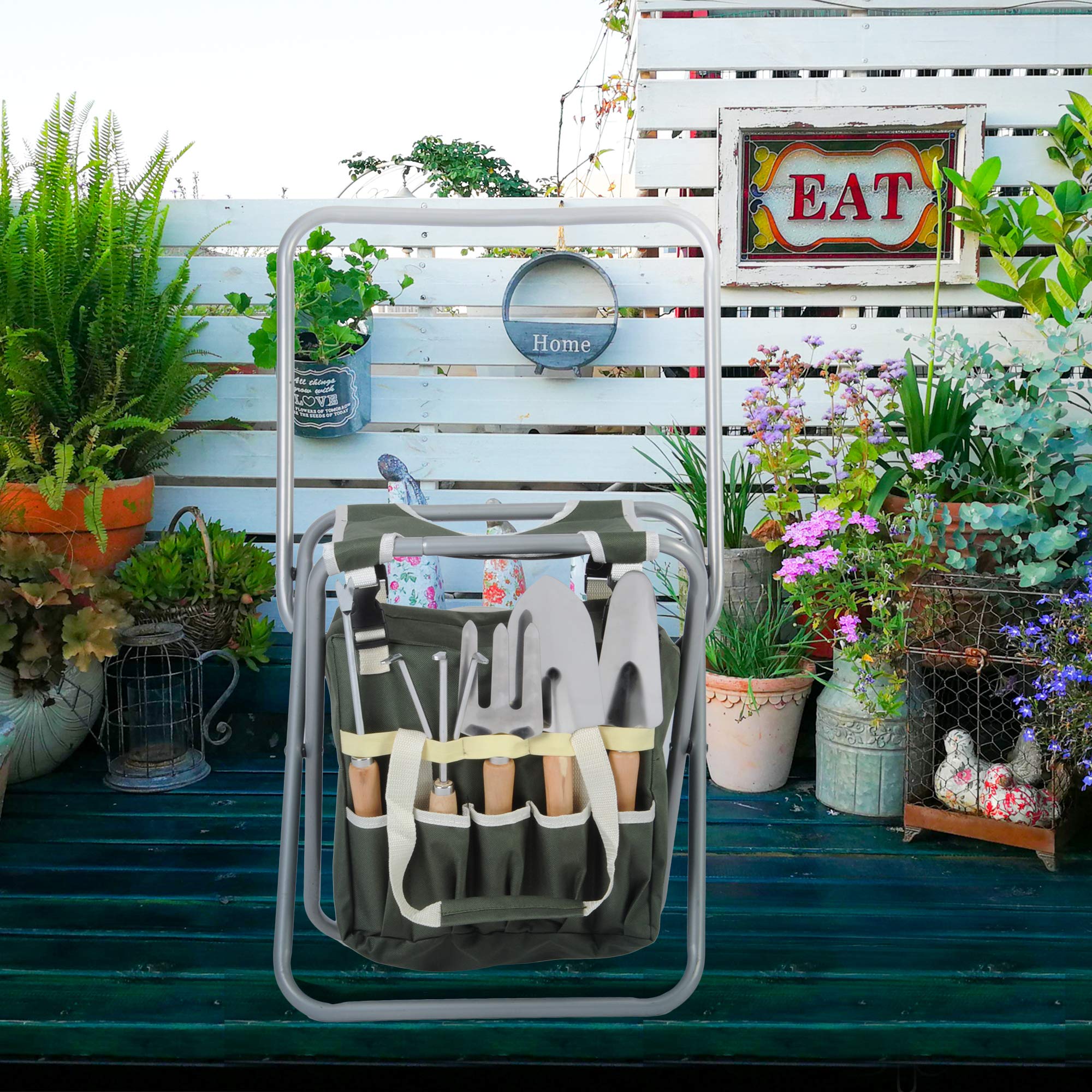 9 PCS Heavy Duty Garden Tools Set with Storage Organizer - Ergonomic Gardening Kit for Men & Women - Perfect for Planting, Weeding & Outdoor Yard Work