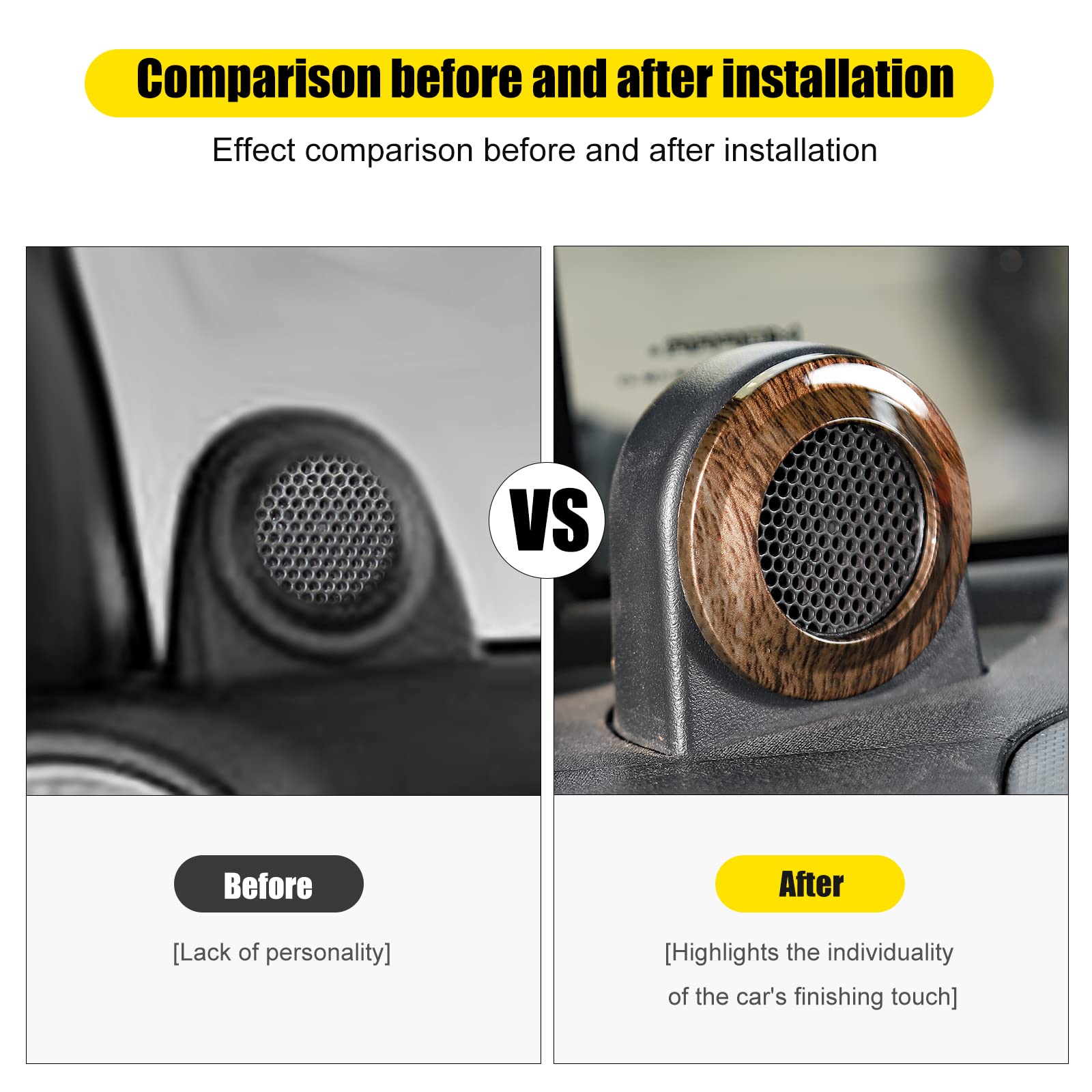 Wood Grain Car Pillar Speaker Cover Trim Stickers for 2007-2014 Jeep Wrangler JK JKU - Interior Decoration Accessories - Perfect for Off-Roading & Custom Car Upgrades