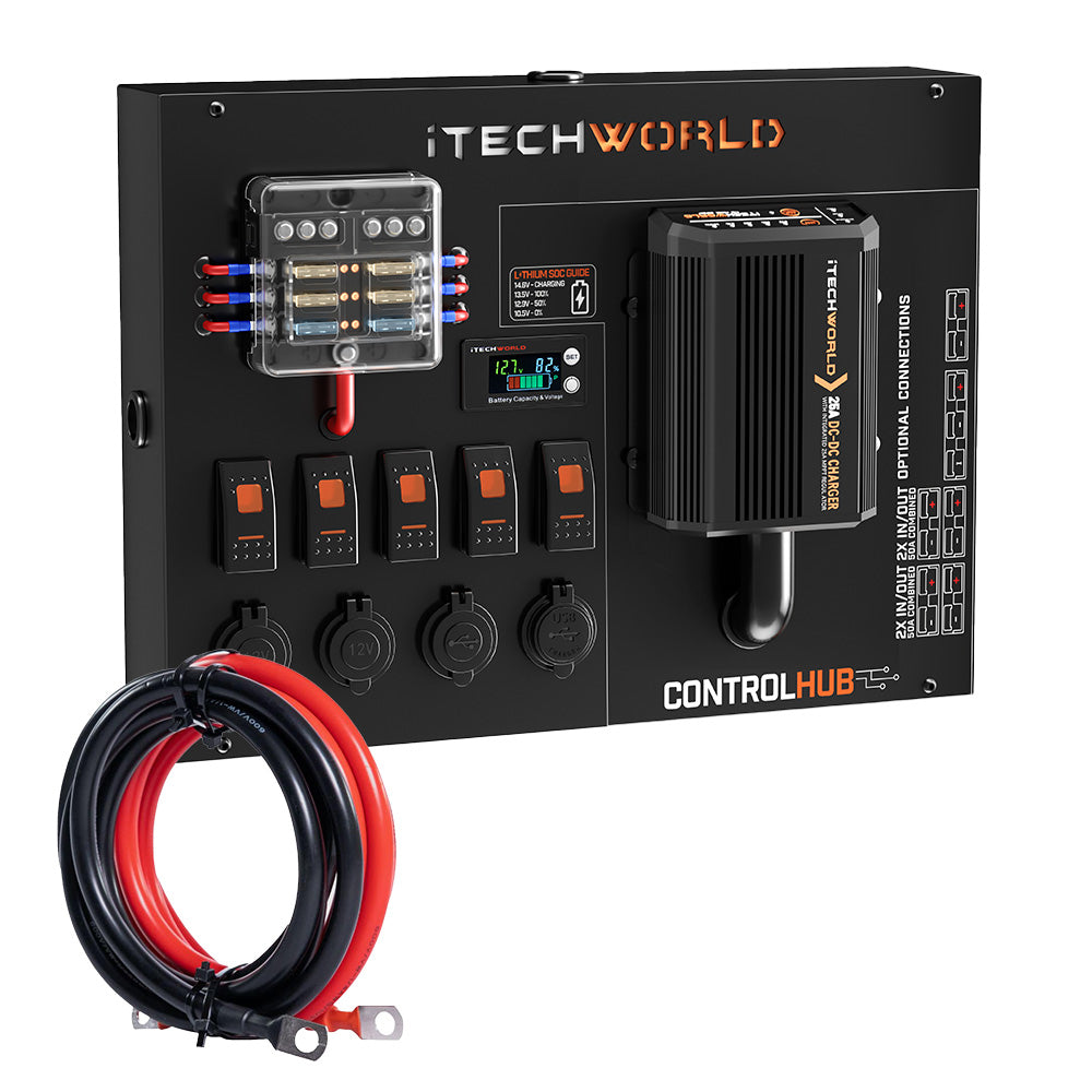 iTechworld 25A DC-DC Charger Control Hub - Dual Battery System for RVs, Boats & Off-Grid Power - Perfect for Camping, Marine & Solar Applications