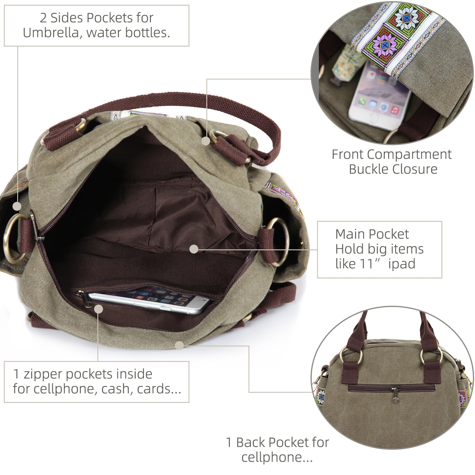 Vintage Women's Canvas Top-Handle Crossbody Tote Bag - Heavy-Duty Durable Handbag for Work, Travel & Everyday Use