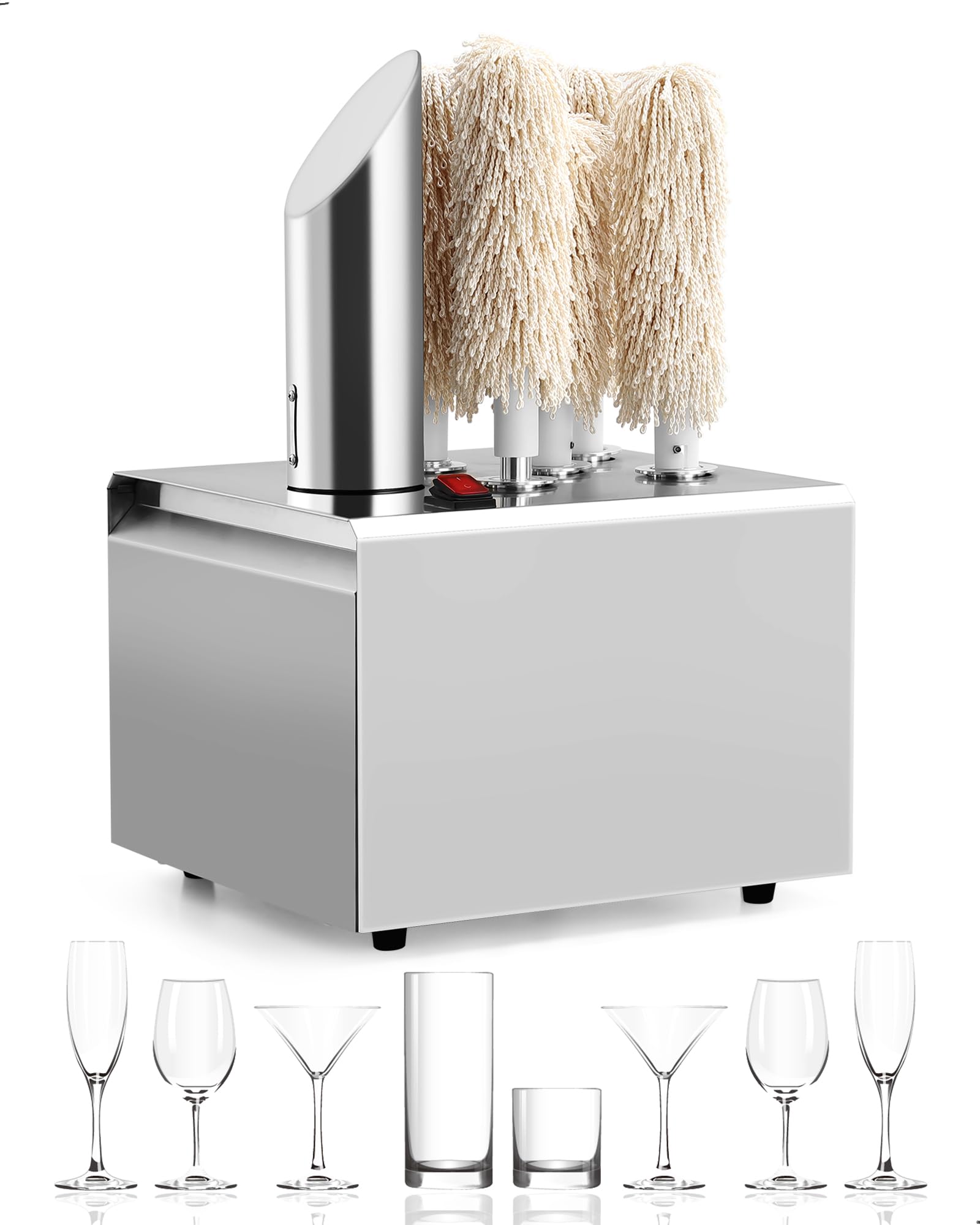 Electric Wine Glass Polisher with 5 Pure Cotton Brushes - Professional Stemware Cleaner for Sparkling Crystal Glasses - Perfect for Home Bars, Restaurants, and Wine Tasting Events