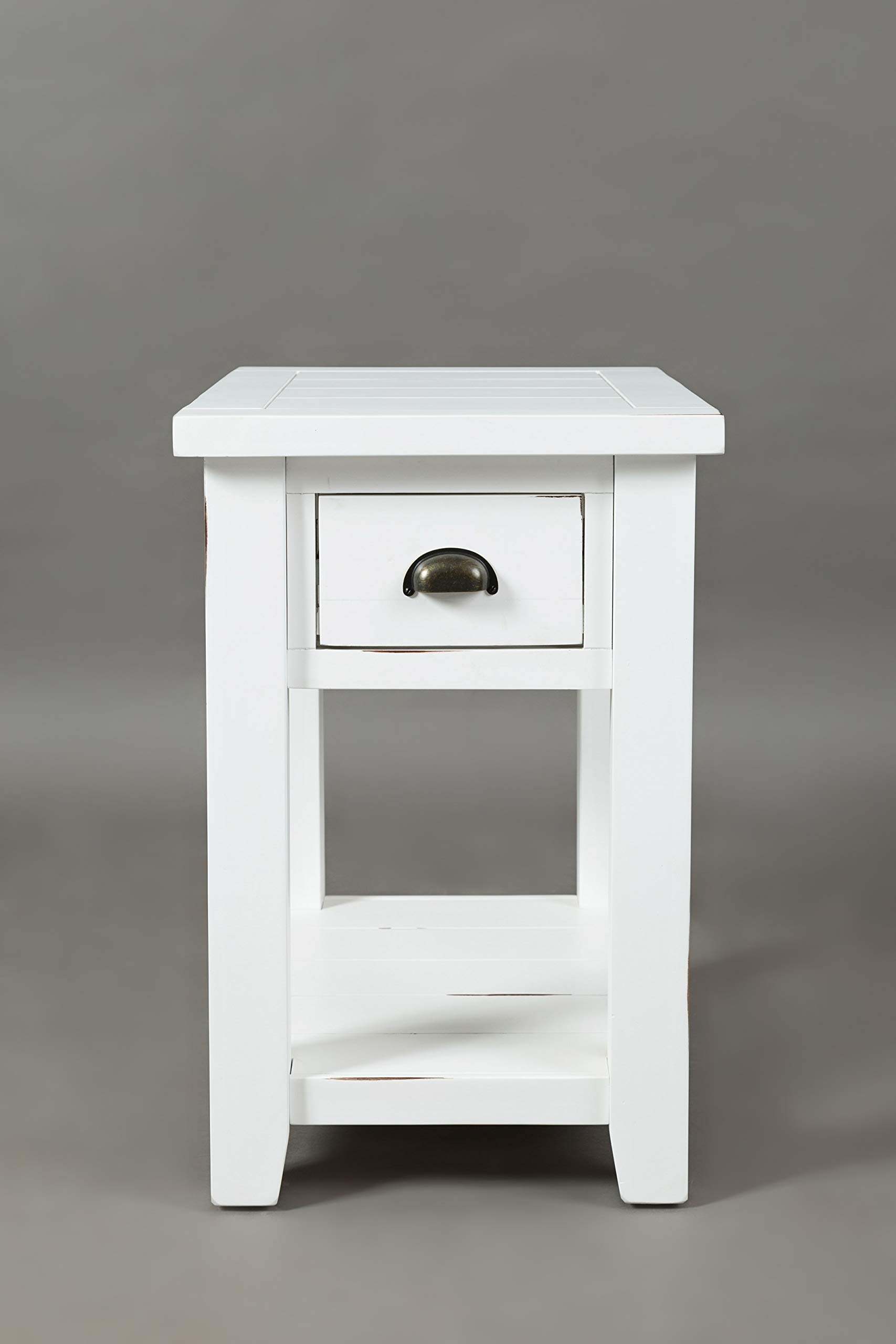 Benjara Wooden Side Table with Drawer & Open Shelf - White Nightstand for Bedroom, Living Room, or Office - Rustic End Table with Storage Space