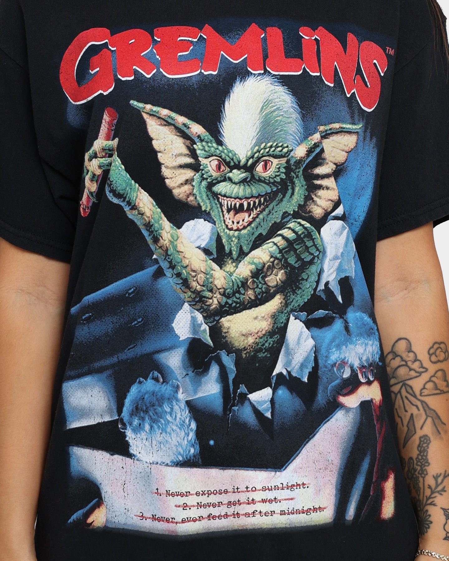 Vintage Gremlins Graphic T-Shirt - Black Distressed Style | American Thrift Retro Tee for Movie Fans & 80s Nostalgia | Perfect for Casual Wear, Cosplay & Pop Culture Events