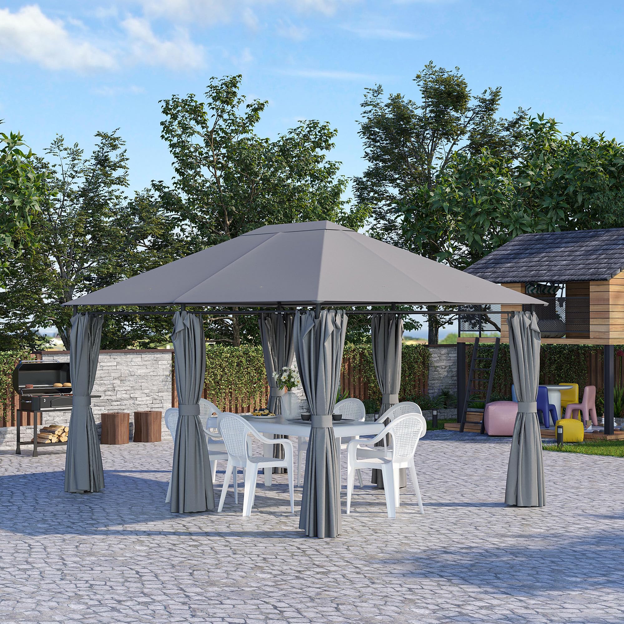 Outsunny 10' x 13' Outdoor Gazebo Canopy with 6 Removable Sidewalls, Steel Frame Patio Shelter for Garden, Backyard, Deck & Lawn - Perfect for Outdoor Dining, Parties & Shade (Gray)
