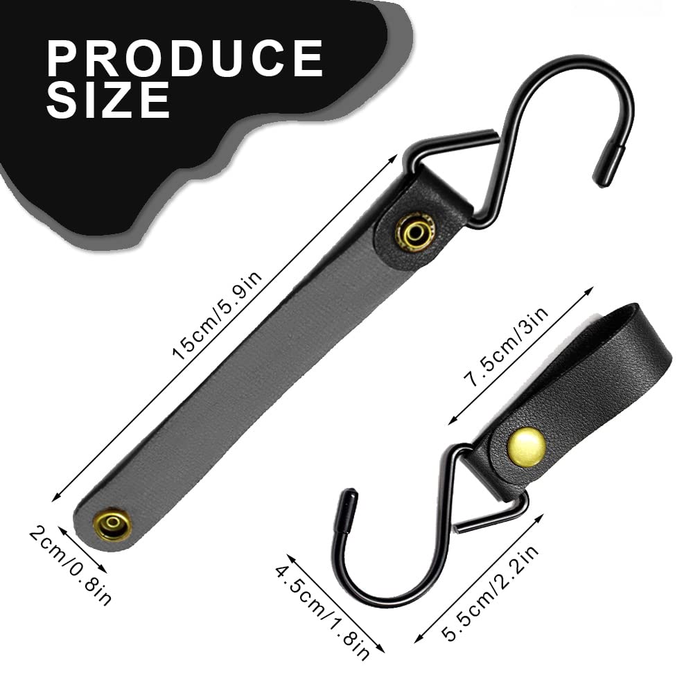 Black Metal S-Hooks 8pcs - Leather Hanging Hooks for Camping, Kitchen & Bathroom