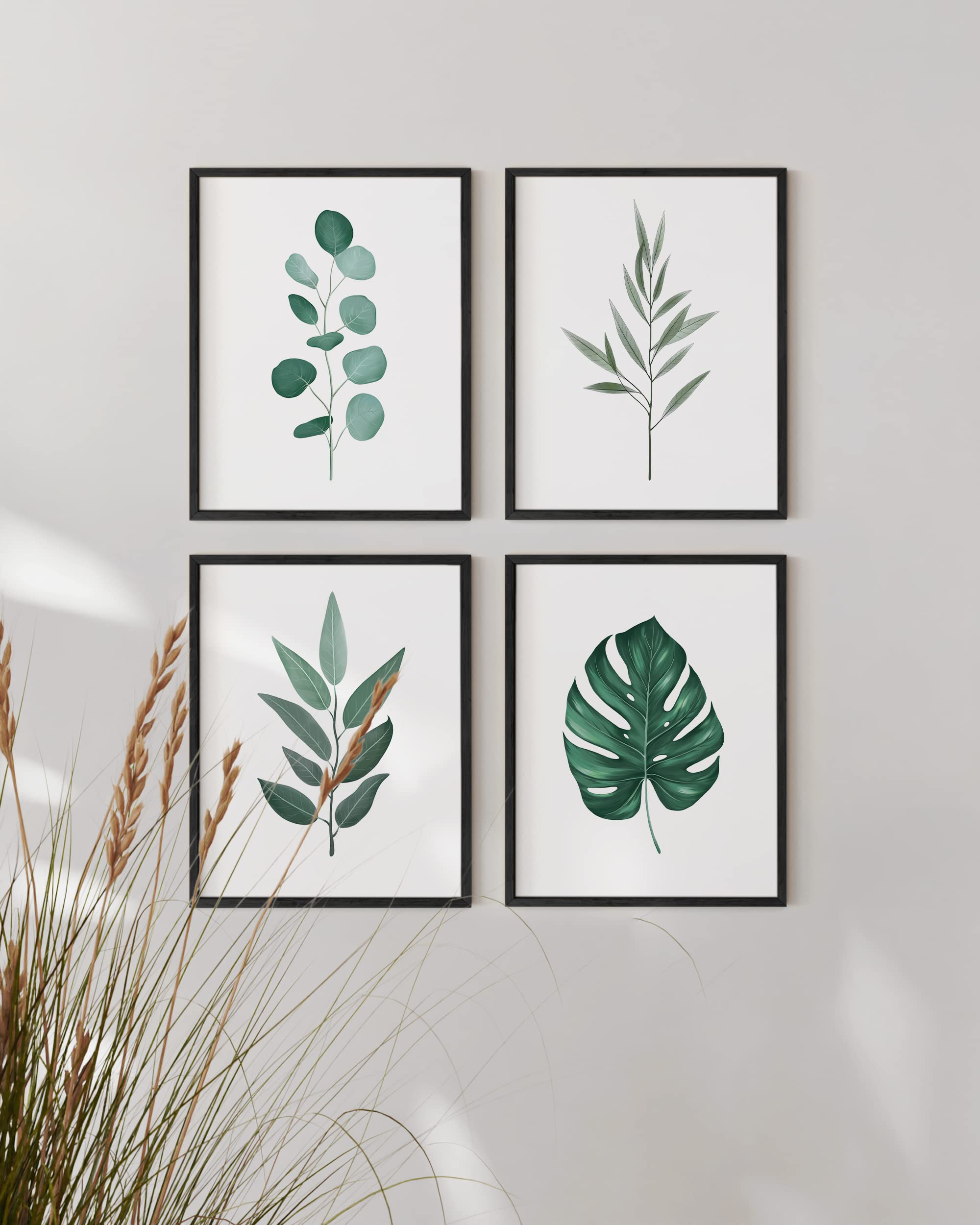 Haus and Hues Botanical Wall Art Prints - 11x14 Inch Green Leaf Paintings, Plant Pictures Collection, Unframed Nature Decor for Living Room, Bedroom & Office