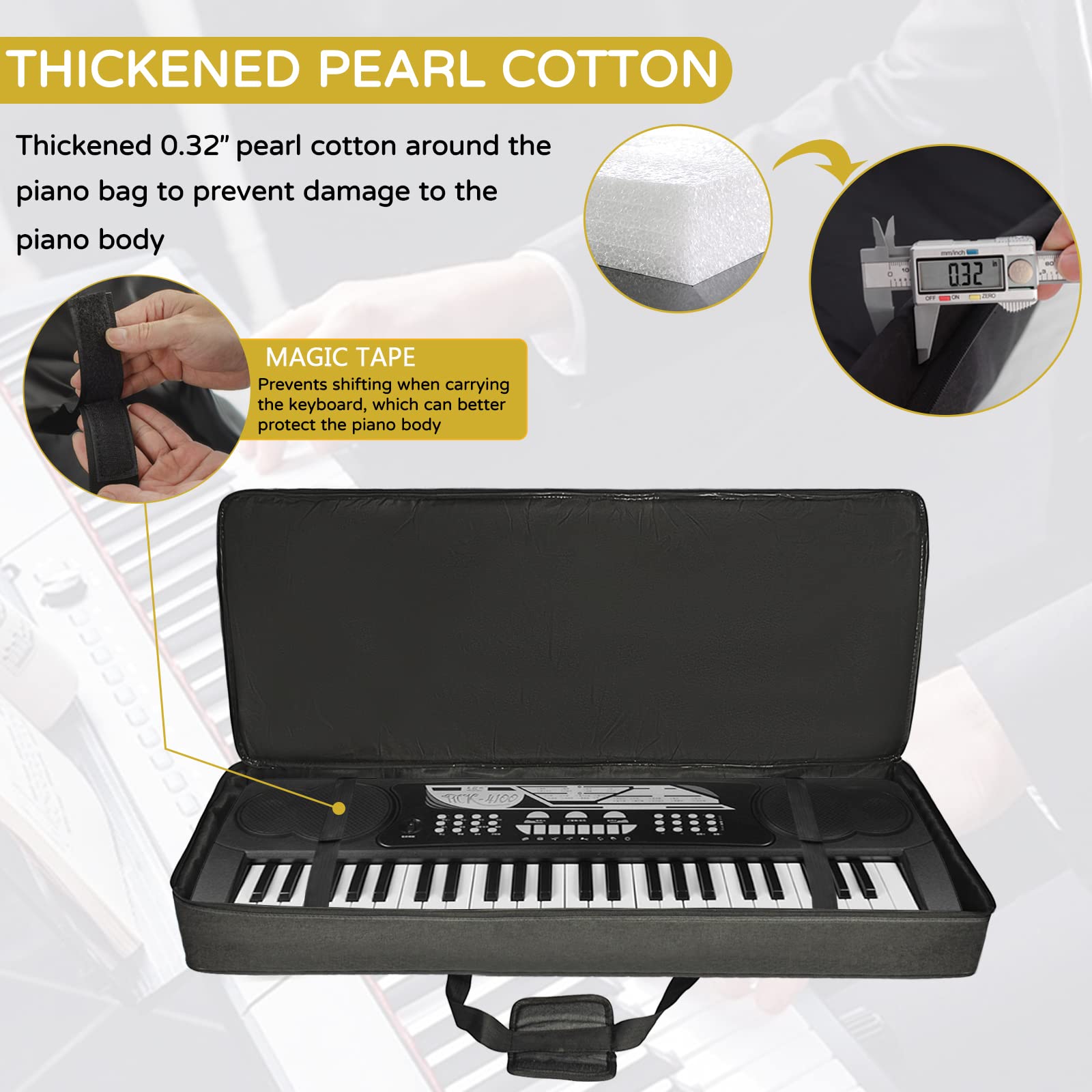 AKOZLIN 49-Key Padded Keyboard Gig Bag - Portable Electric Piano Case for 49/54-Key Keyboards (36.6