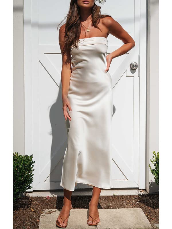 Elegant Backless Midi Dress for Women - Satin Spaghetti Strap Bodycon Dress | Beach Party, Club Wear, Date Night & Summer Outfits