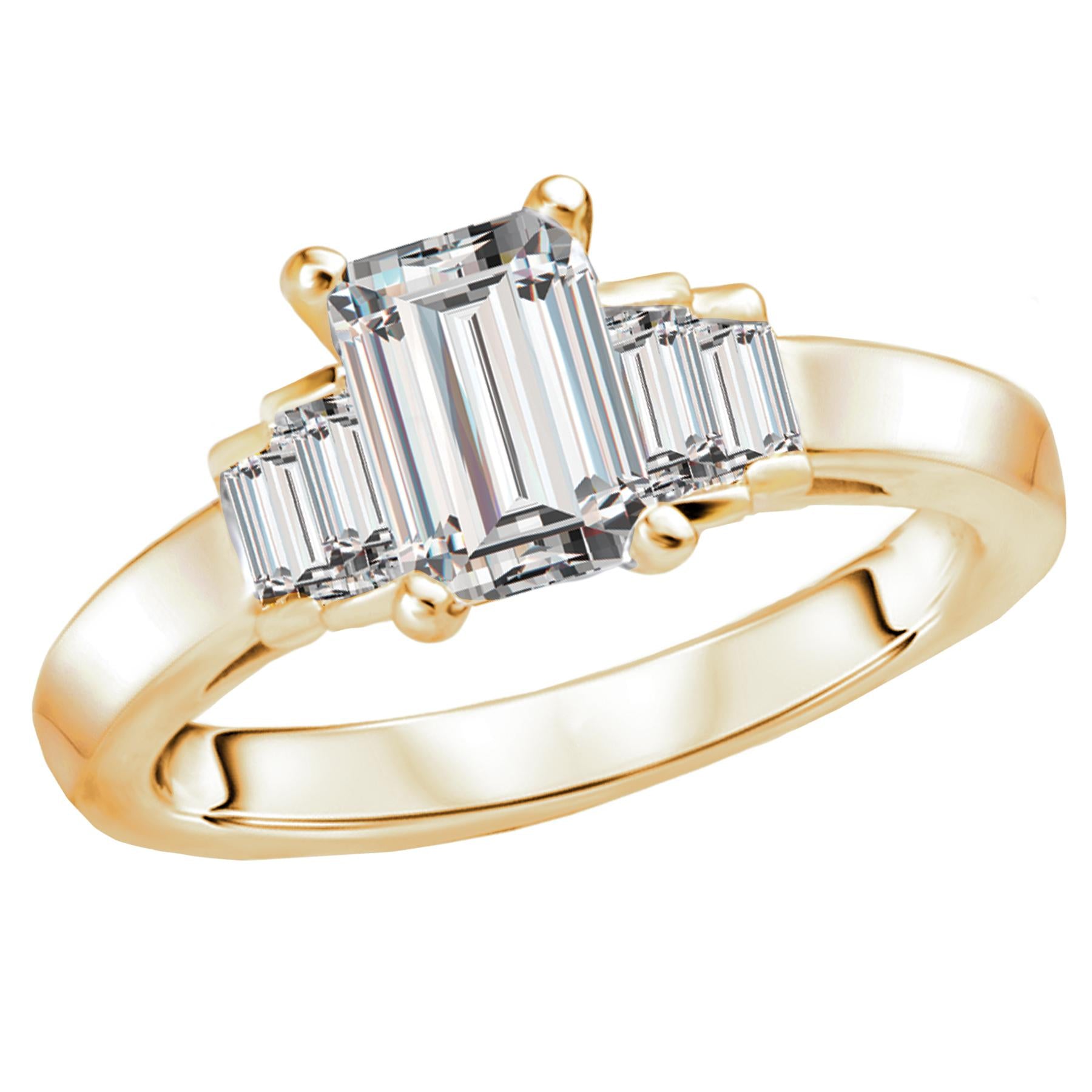 14KT Gold 1 1/3 CTW Emerald and Diamond 5-Stone Ring for Women - Elegant Wedding, Engagement, Anniversary Jewelry Gift