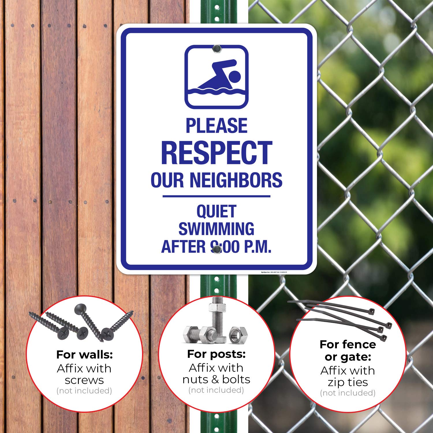Quiet Swimming After 9 Sign - 24x30 Inch Rust-Free Aluminum Pool Sign | Fade-Resistant for Indoor & Outdoor Use | Made in USA | Perfect for Community Pools, Private Residences & Public Swimming Areas