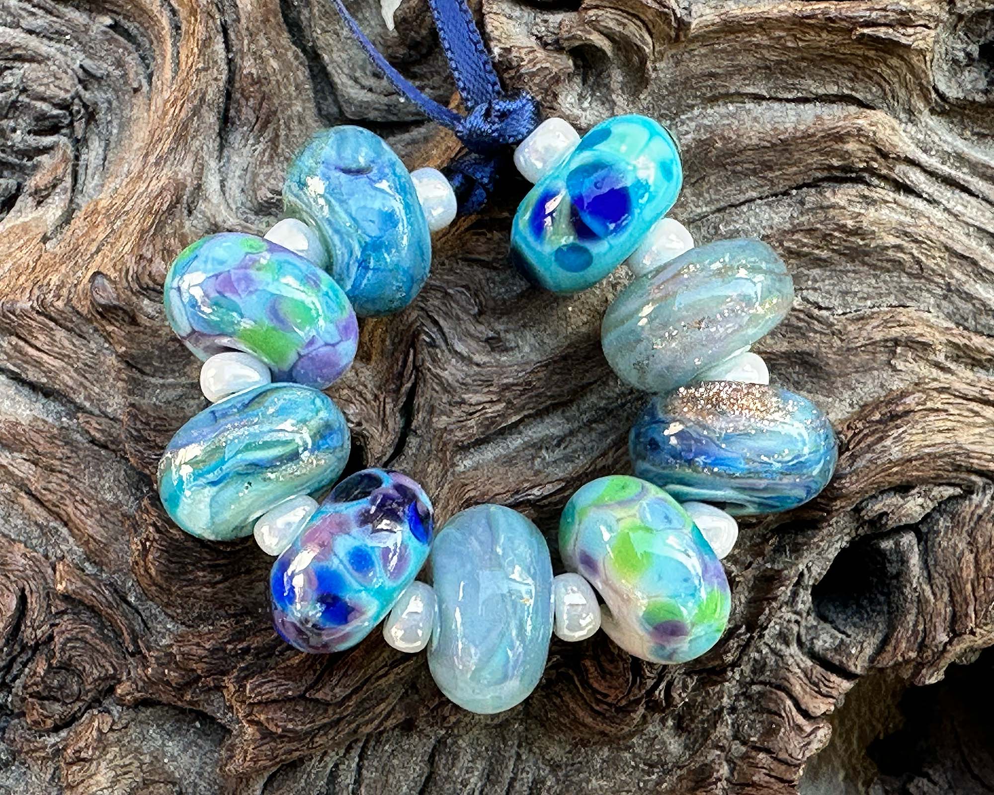 9 Blue Orphan Mix Lampwork Glass Beads Set for Jewelry Making - DIY Bracelet, Necklace & Craft Projects (SRA)
