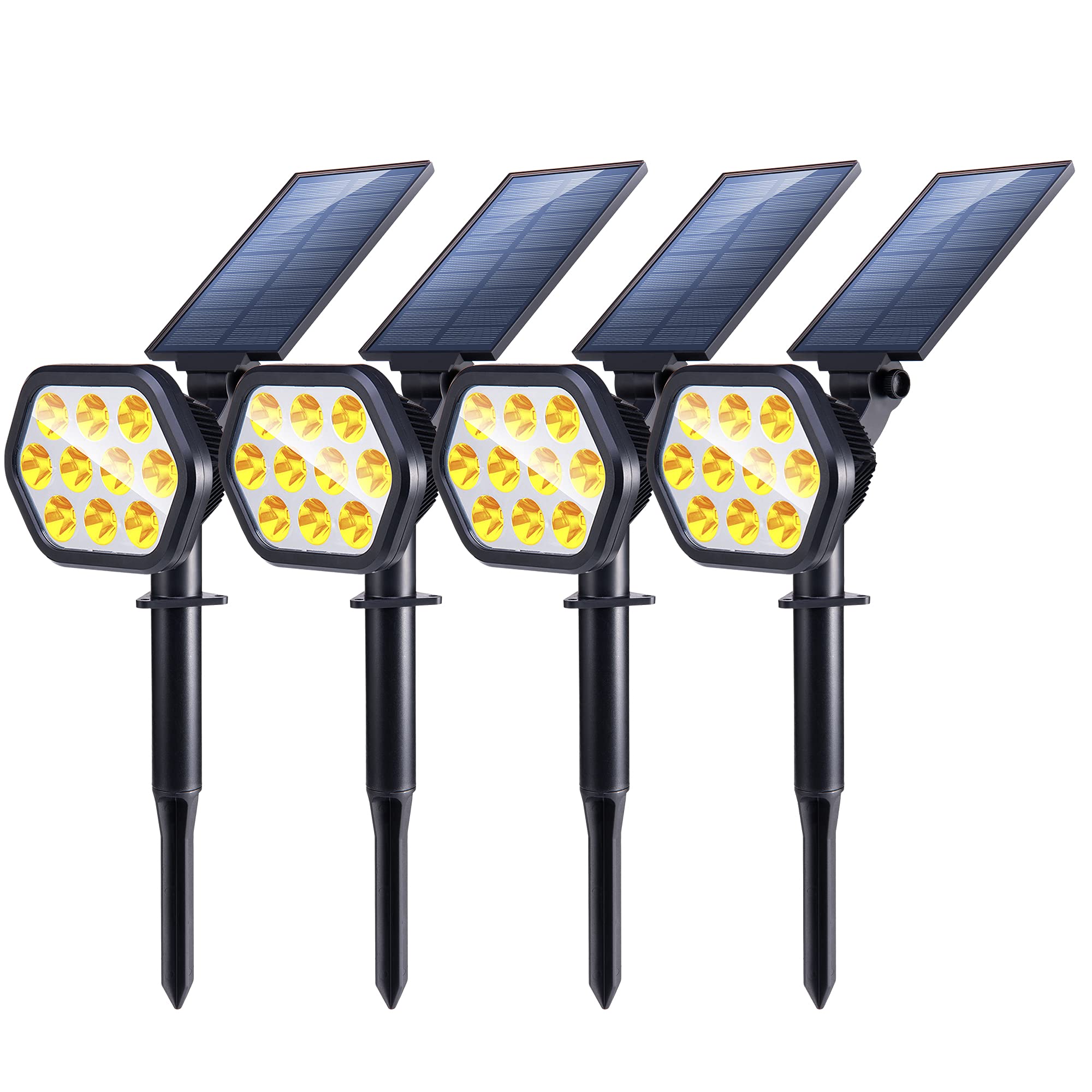 Nekteck 10 LED Solar Powered Outdoor Landscape Spotlights - 2-in-1 Adjustable Wall Lights for Yard, Garden, Walkway, Porch, Pool & Driveway Security & Decoration (4 Pack, Warm White) | Weatherproof Solar Lighting for Pathways, Patios & Backyard Landscaping