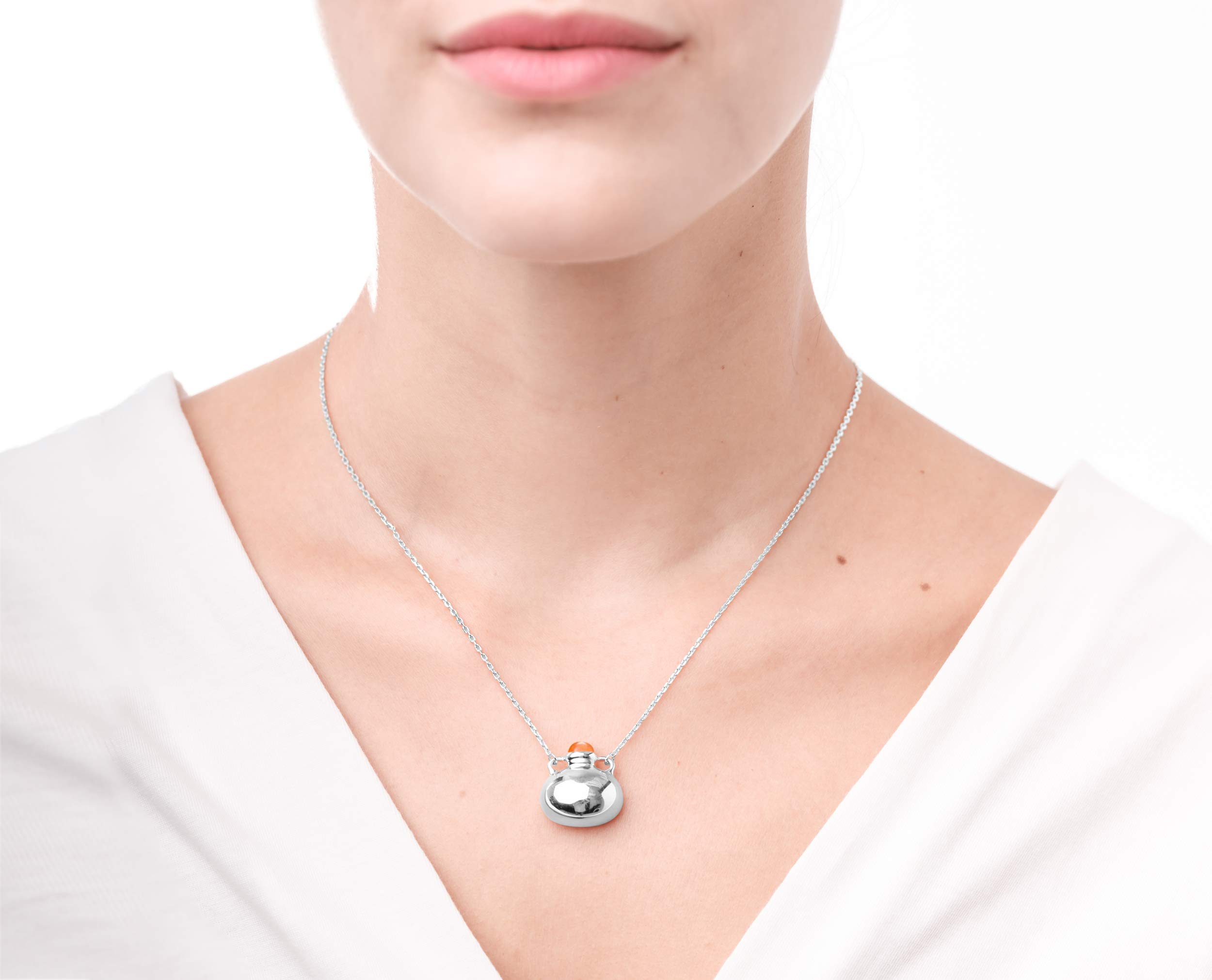 Oregon Sunstone Necklace - Personalized Engraved Sterling Silver Bottle Pendant with Orange Amphora Vessel Charm | Perfect for Gifts, Weddings & Boho Jewelry Collections