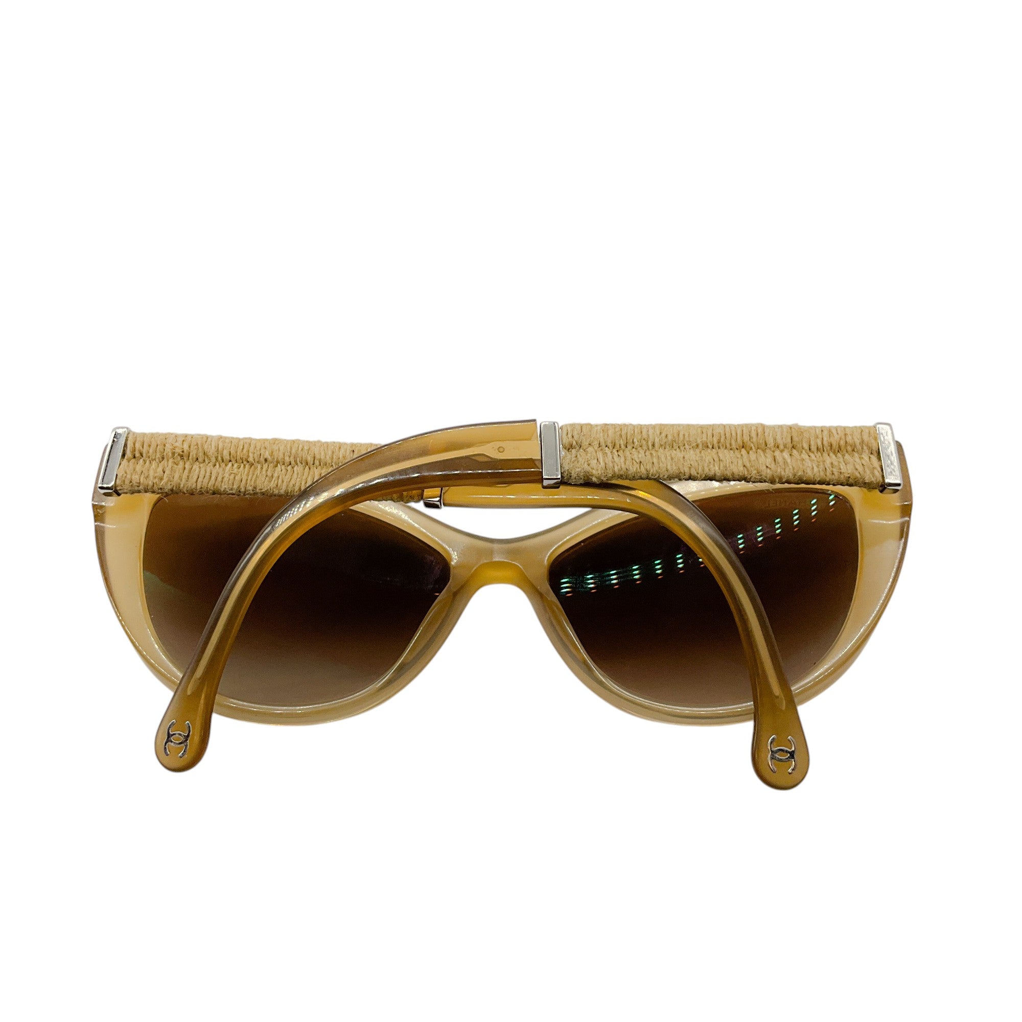 Chanel Beige Acetate Rope Cat Eye 5409 Sunglasses for Women - Luxury Designer Shades for Beach, Driving & Summer Fashion
