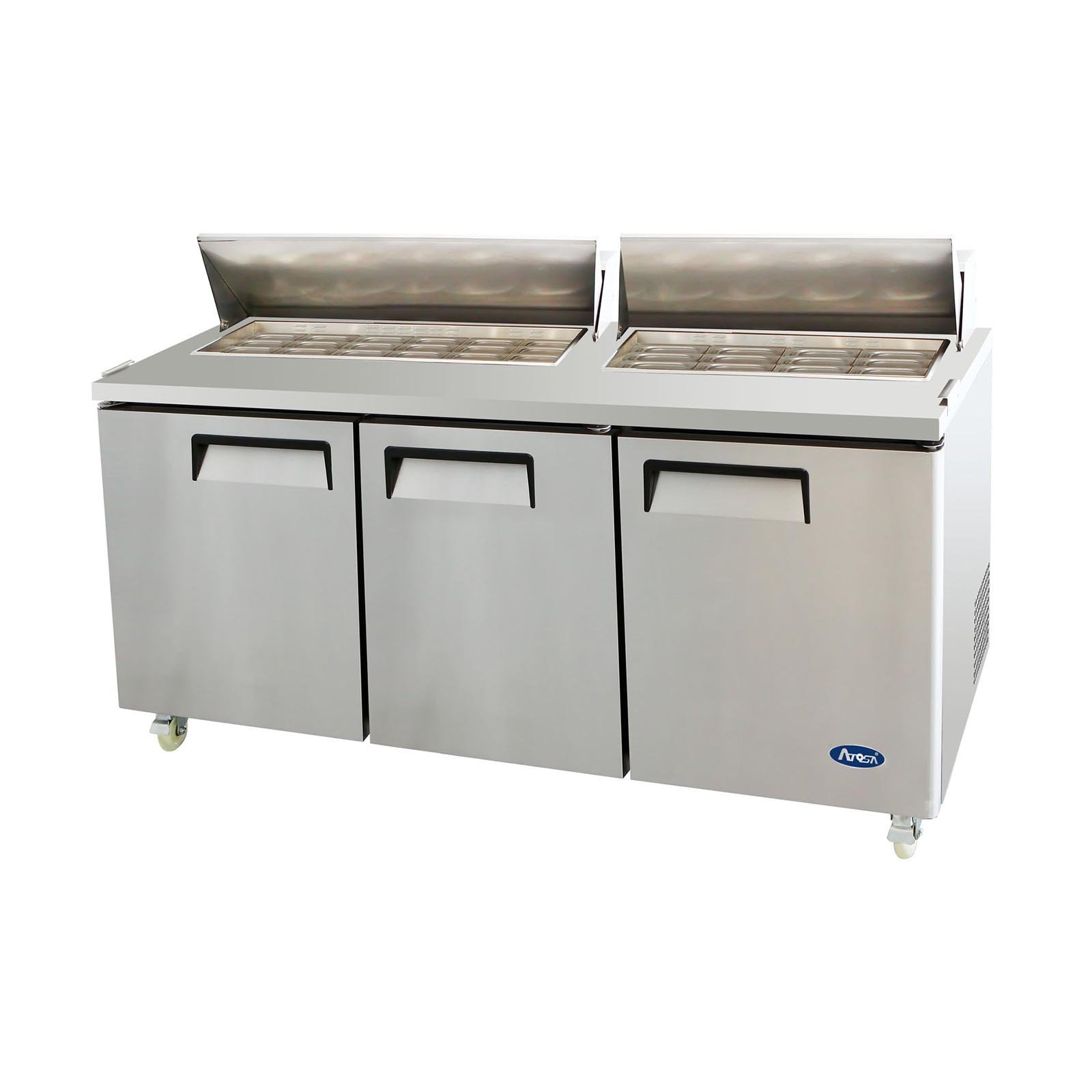 Atosa USA MSF8308 72-Inch Stainless Steel Commercial Refrigerator - 3-Door Sandwich & Salad Prep Table for Restaurants, Delis & Catering Businesses - Ideal for Food Storage, Meal Prep & Buffet Service