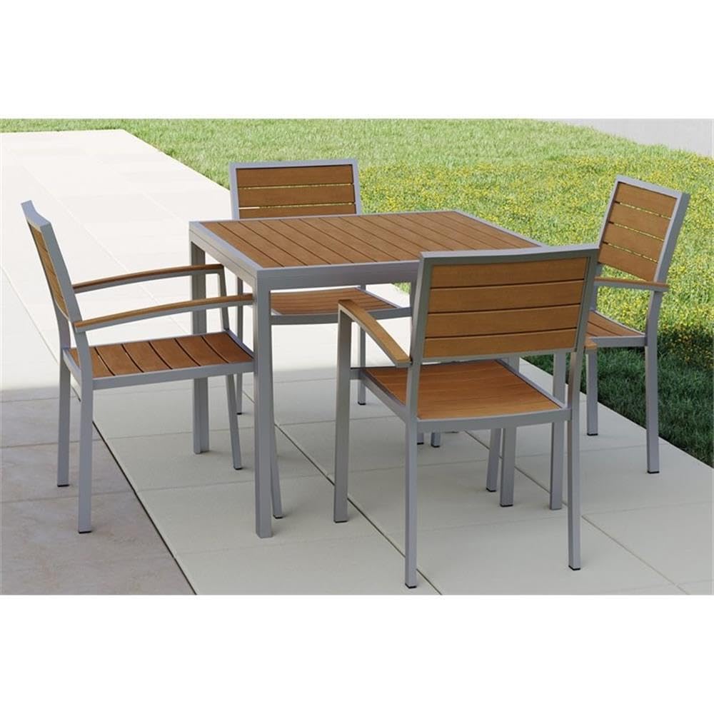 Premium Napa Aluminum Dining Arm Chair - Silver Frame with Teak Seat & Back - Perfect for Indoor & Outdoor Dining, Kitchen, Patio, and Restaurant Use