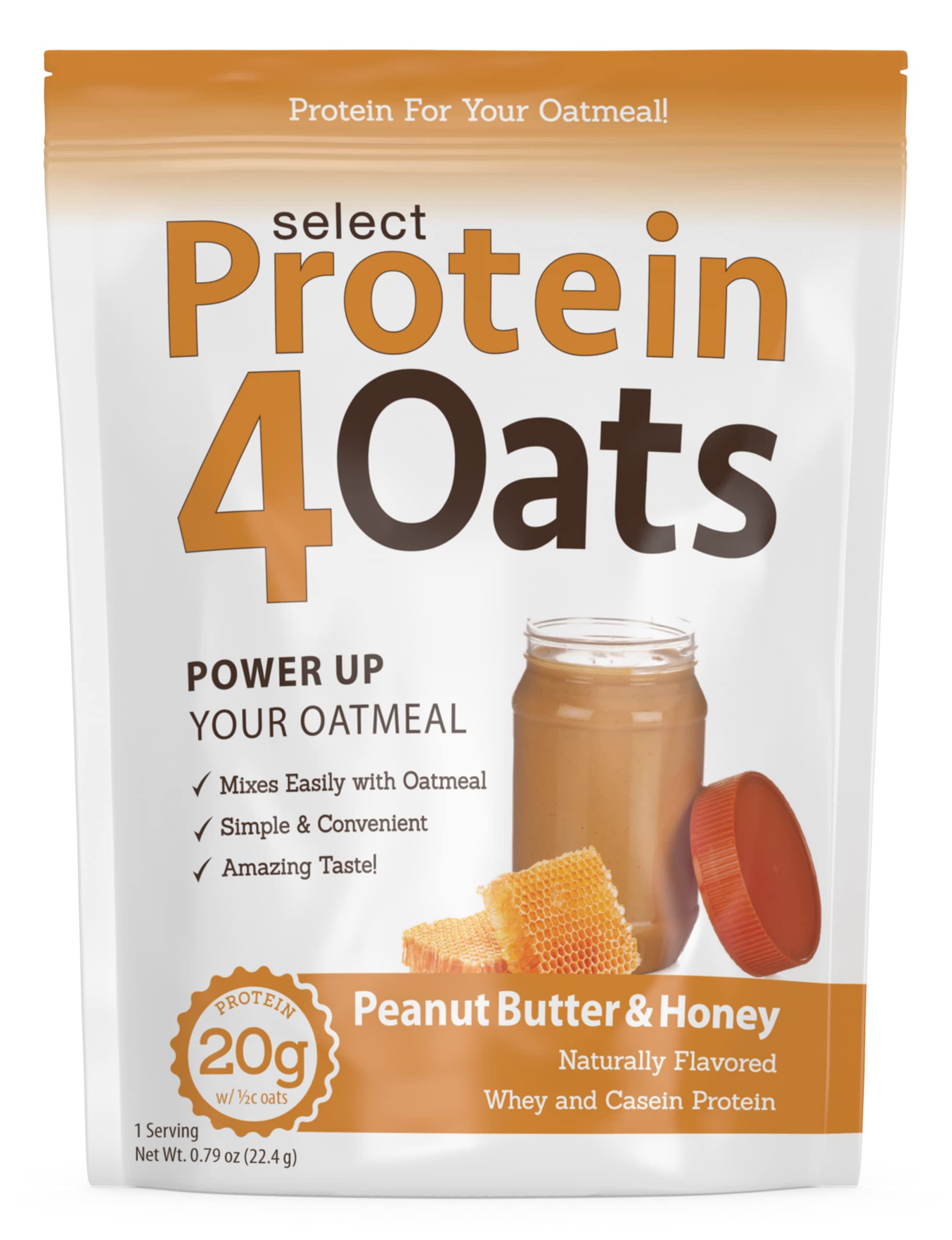 PEScience Select Protein4Oats - Peanut Butter & Honey Flavor, 12 Servings | Whey & Casein Protein Blend for Oatmeal & Oats | Perfect for Post-Workout Recovery, Breakfast Boost & Healthy Snacking