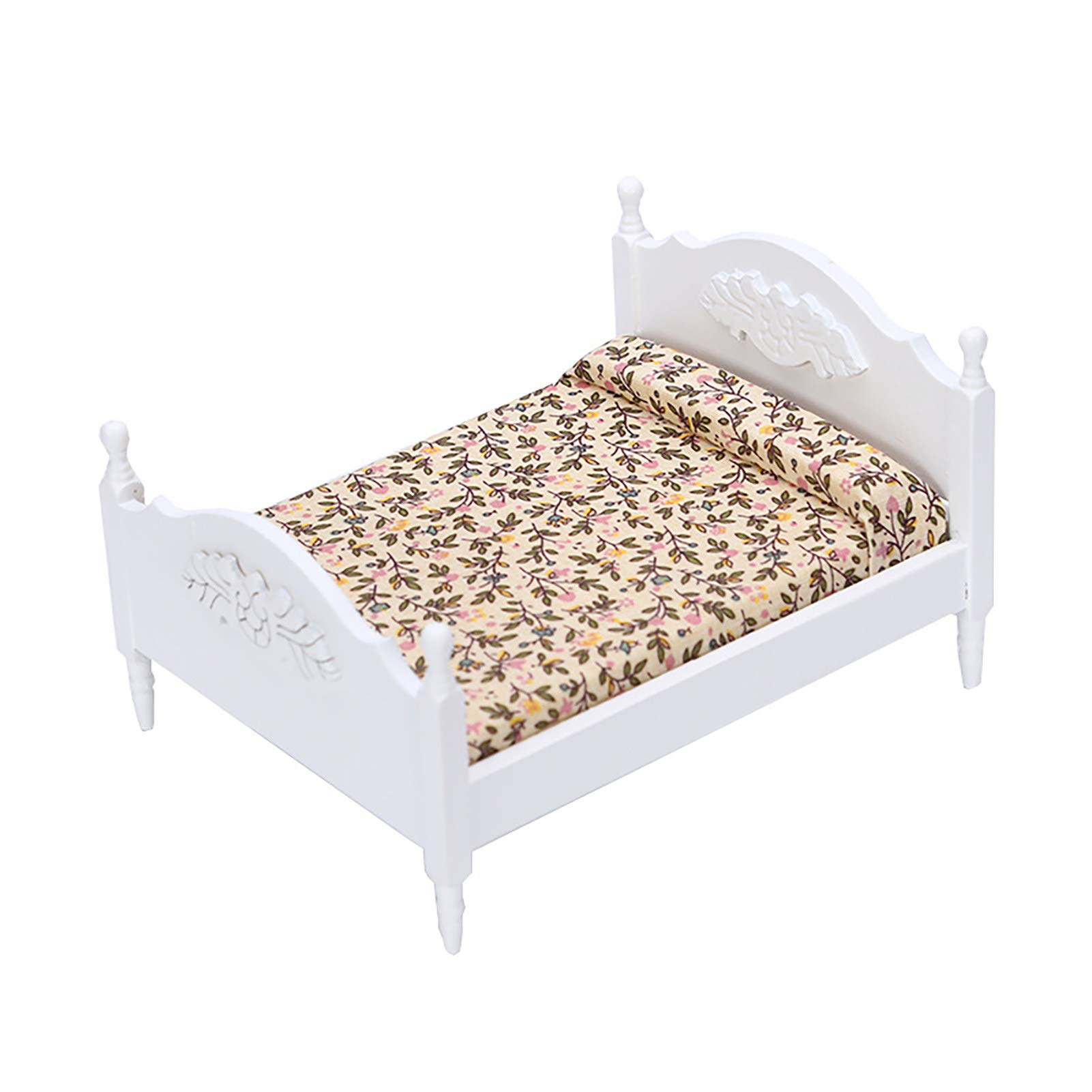 1:12 Scale Miniature Dollhouse Queen Bed - Realistic Wooden Doll House Furniture Accessories for Kids, DIY Dollhouse Decor, Perfect for Collectors and Playtime Scenes