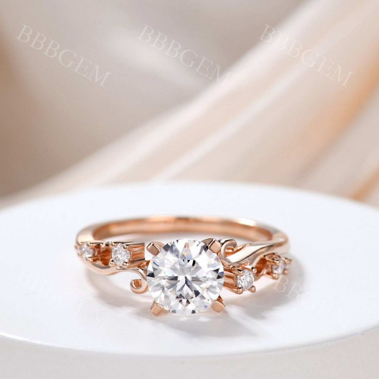 1.2 Carat Round Cut VVS Moissanite Wedding Ring in 14k Pink Gold with Twig Vine Design - Elegant Moissanite Engagement Band for Women, Perfect for Proposals, Anniversaries & Bridal Jewelry