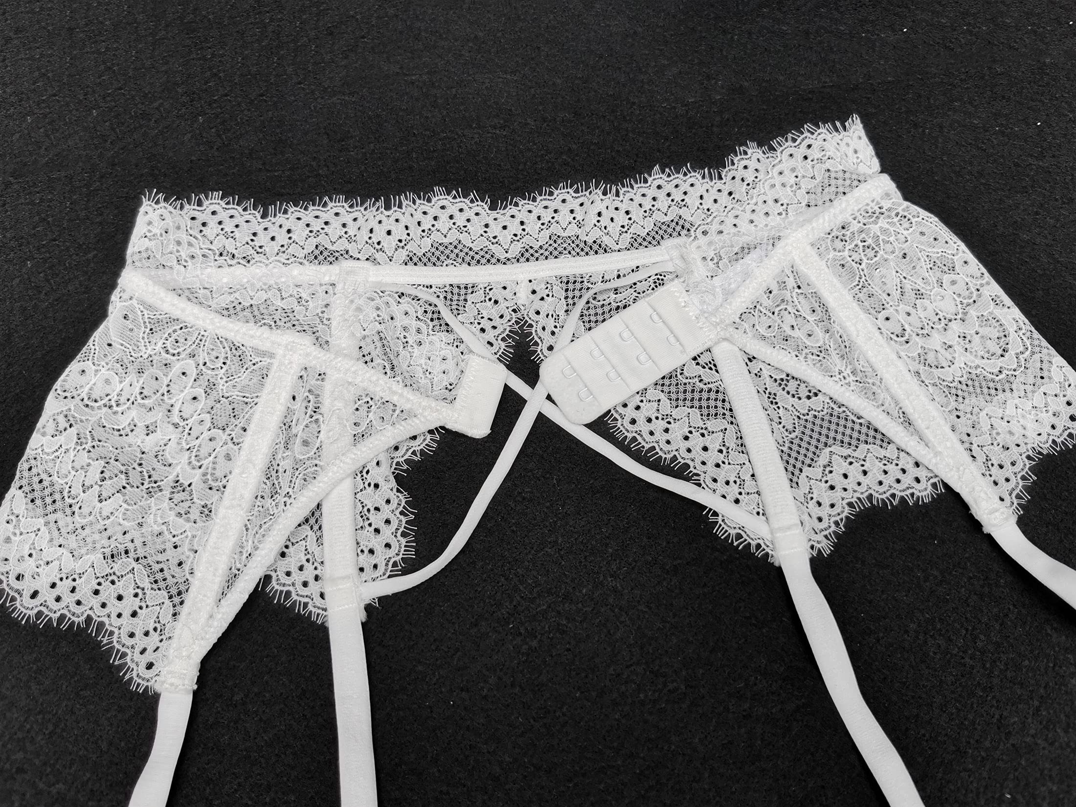 TVRtyle Black Lace Eyelash Garter Belt for Women - Sexy Metal Clip Stocking Holders for Thigh High Socks | Perfect for Bridal Lingerie, Boudoir Photography & Romantic Nights