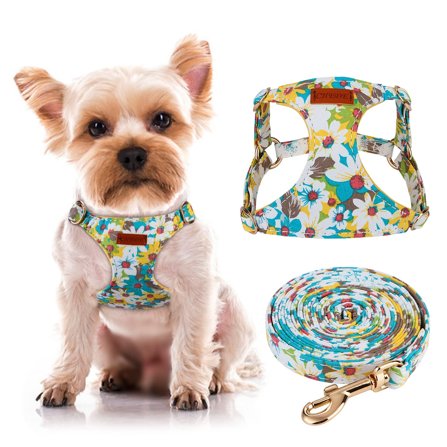 **CHEDE No Pull Floral Dog Harness – Lightweight Adjustable Pet Vest with Leash Set for Small & Medium Dogs | Perfect for Walking, Training & Outdoor Adventures**