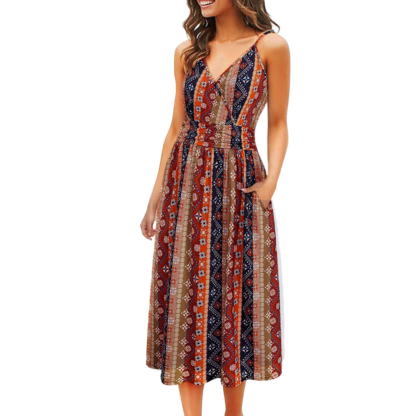Women's Summer Dresses - Slim Fit Sleeveless Scoop Neck A-Line Flare Sun Dress for Beach, Vacation & Casual Outings