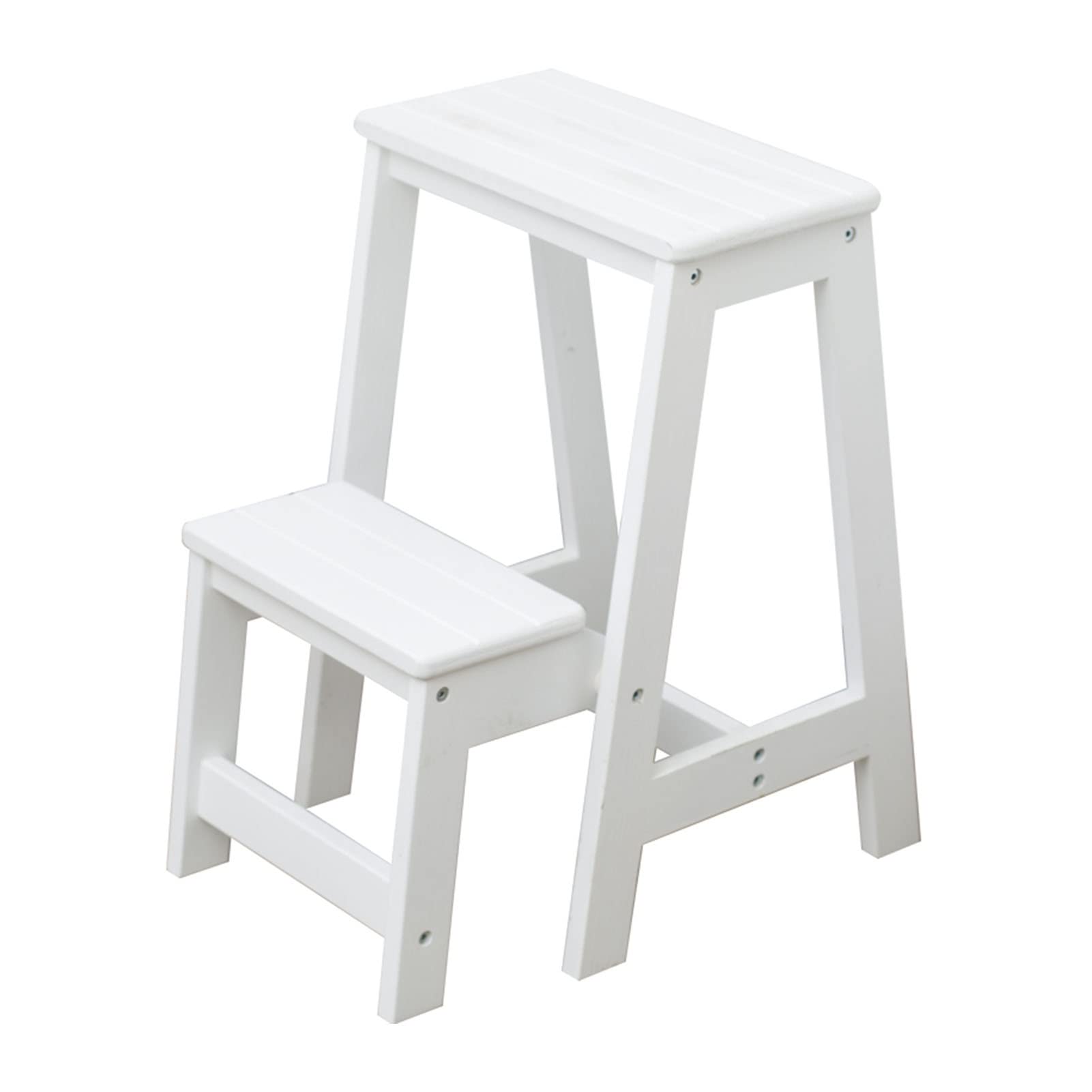 2-Step Foldable Wooden Step Stool for Home - Multifunctional Ladder Chair for Kitchen, Bathroom, Library & Indoor Use - Compact Foot Stool with Non-Slip Surface