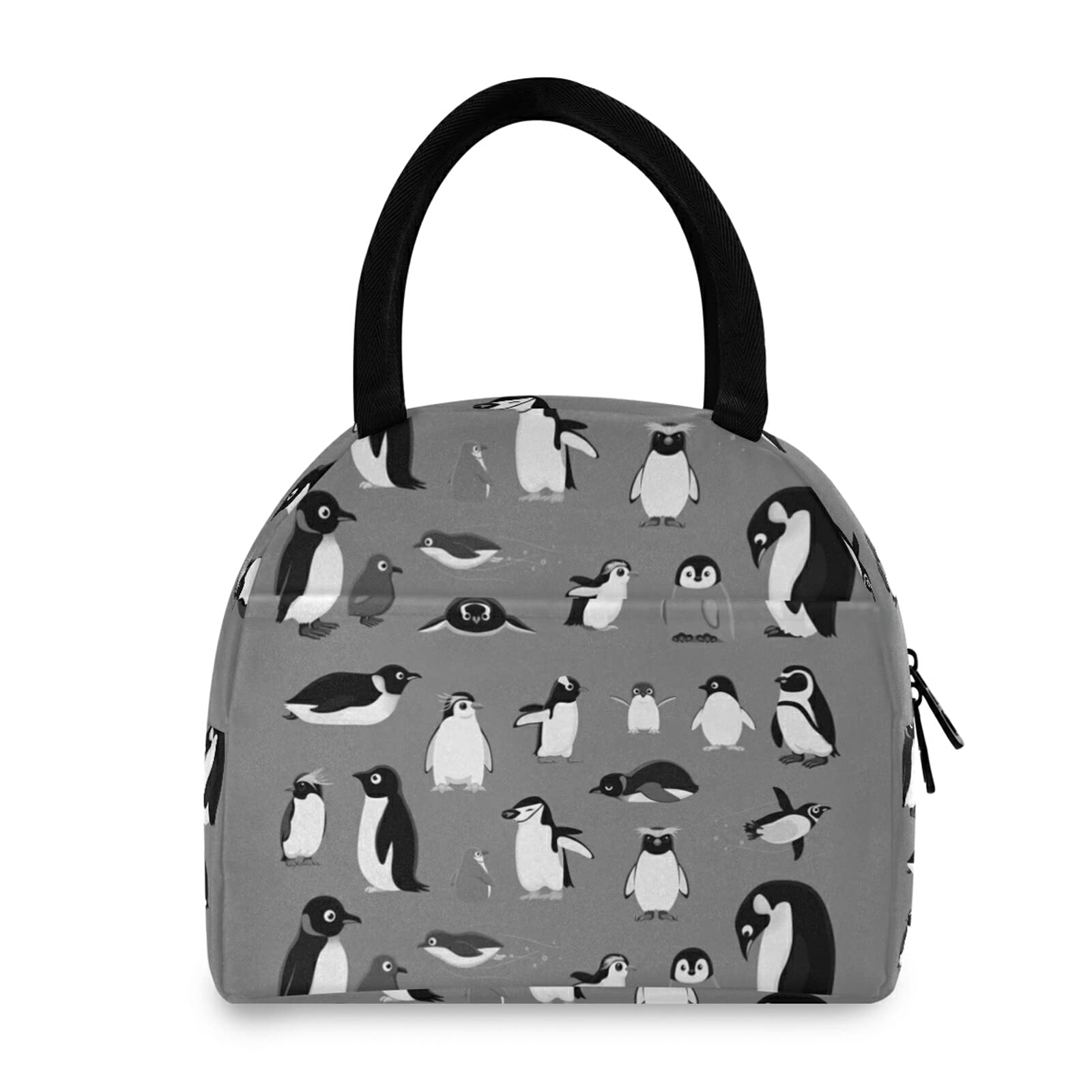 Cartoon Penguins Seamless Pattern Insulated Lunch Tote Bag - Thermal Reusable Cooler Lunch Box for Picnic, School, Travel, Work & Office - Portable Handbag for Women & Men