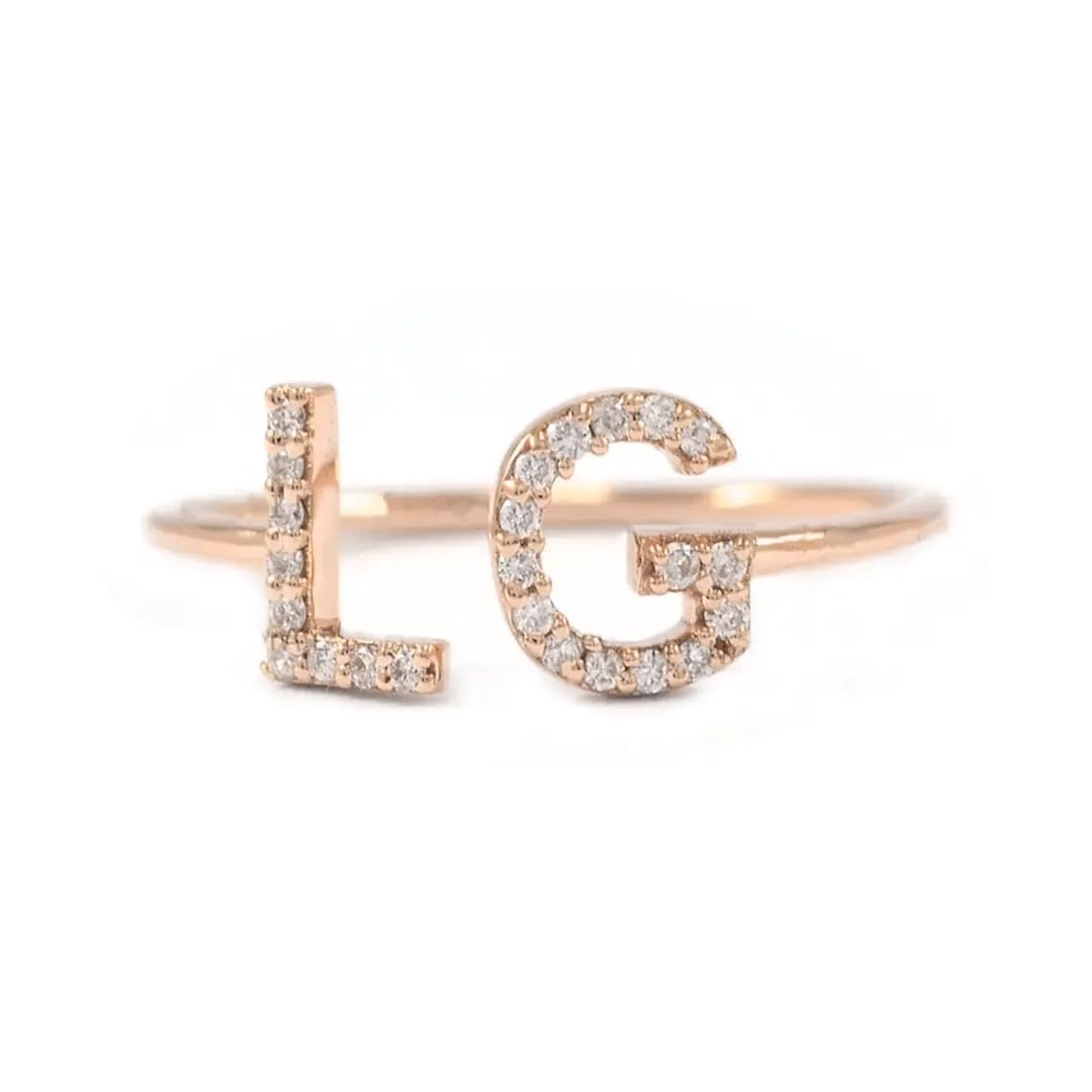 Personalized Initial L & G Letter Ring - 0.14 Ct Natural Diamond (SI Clarity, G-H Color) - 14K Solid Yellow Gold Cuff Ring for Women - Elegant Statement Jewelry for Anniversary, Birthday & Everyday Wear