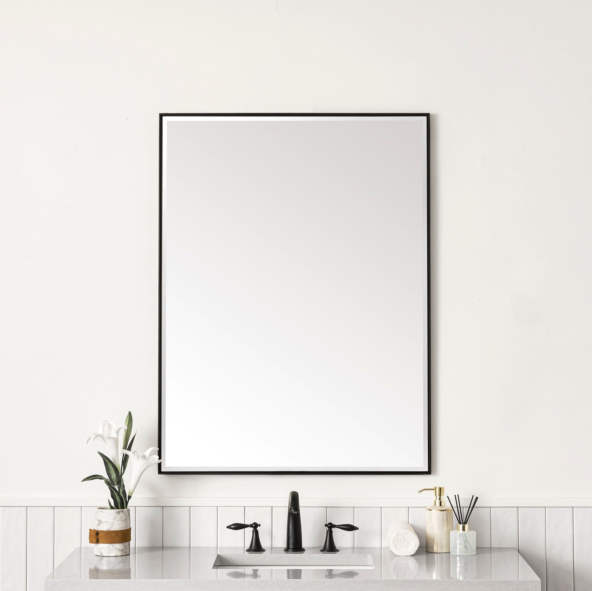 Rohe 30-Inch Wall Mirror in Matte Black - Modern Framed Bathroom & Bedroom Decor for Home & Office
