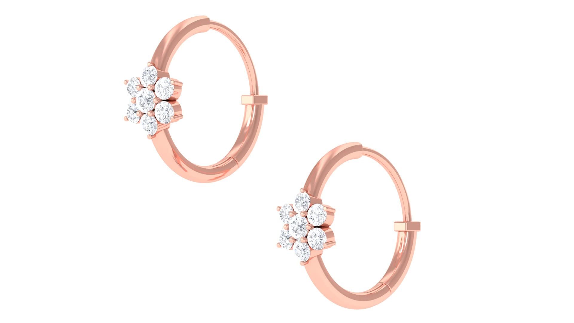0.75 CT Real Diamond Floral Hoop Earrings for Women - 14K Solid Gold Hinged Flower Cluster Earrings - Perfect for Weddings, Parties & Special Occasions