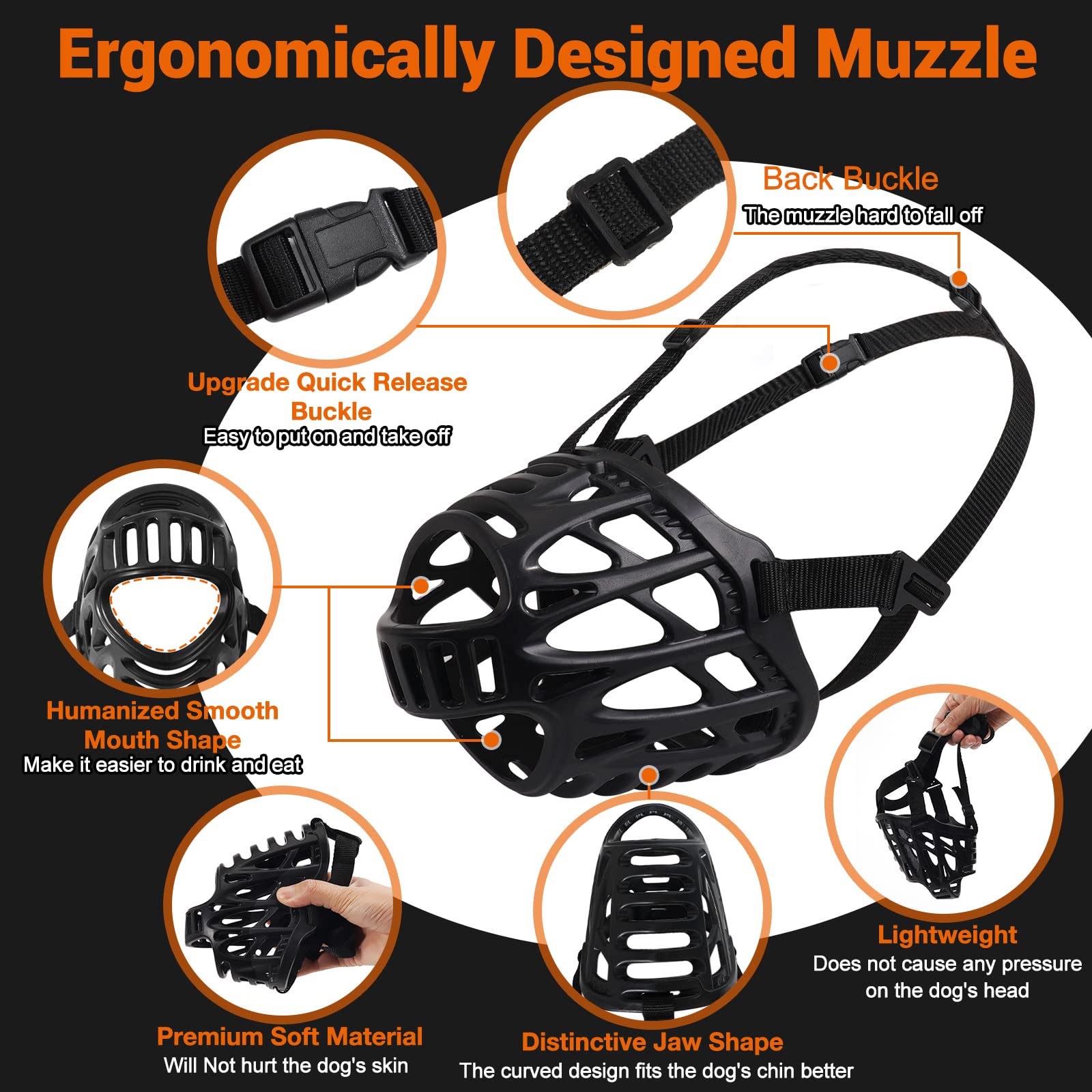 **Breathable Adjustable Dog Muzzle for Large, Medium & Small Dogs – Soft Basket Muzzle Prevents Biting, Chewing & Licking – Secure Fit for Walking, Grooming & Training**