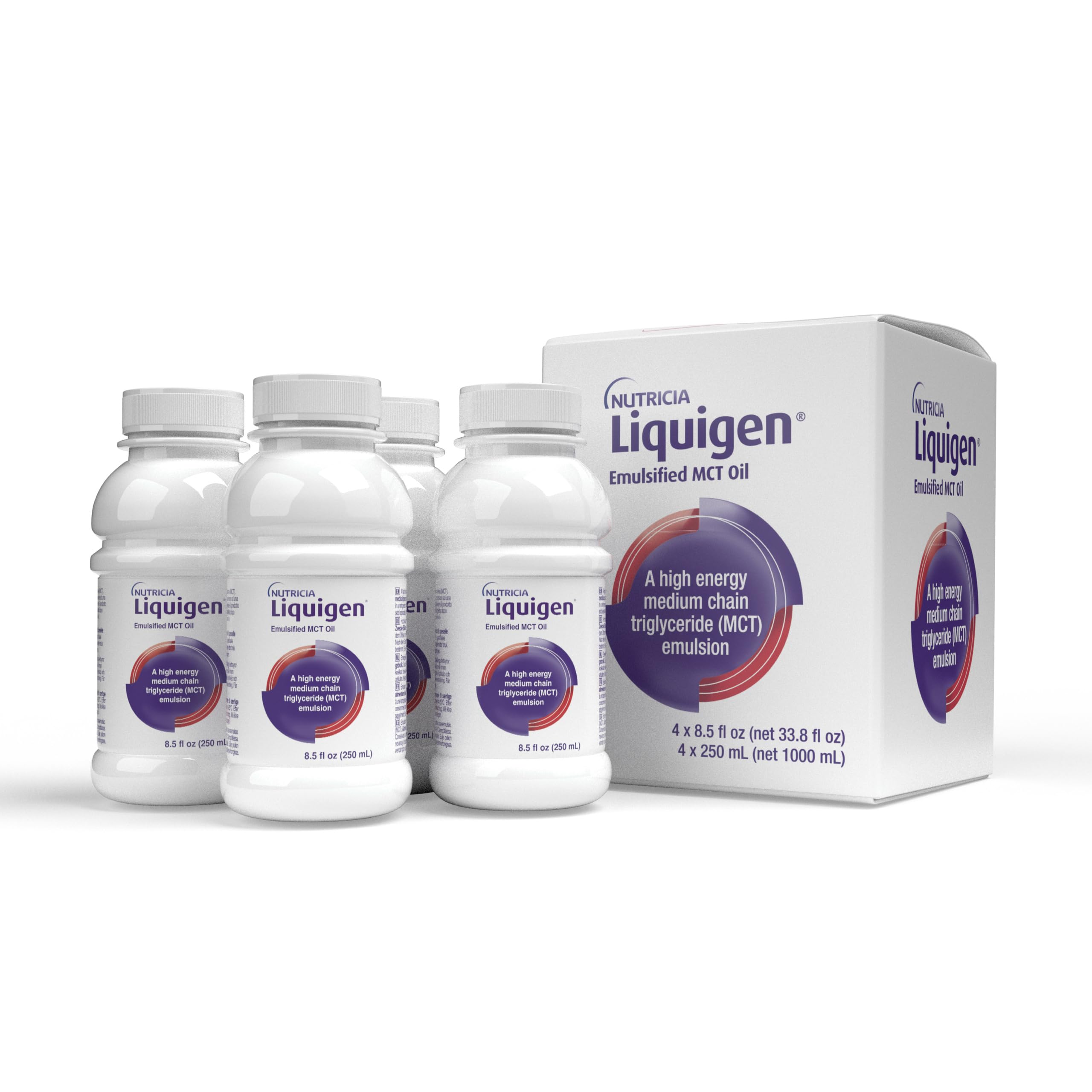 Liquigen Emulsified MCT Oil - 8.5 Fl Oz Bottle (Pack of 4) - Premium Keto Supplement for Weight Loss & Energy Boost - Ideal for Coffee, Smoothies & Baking