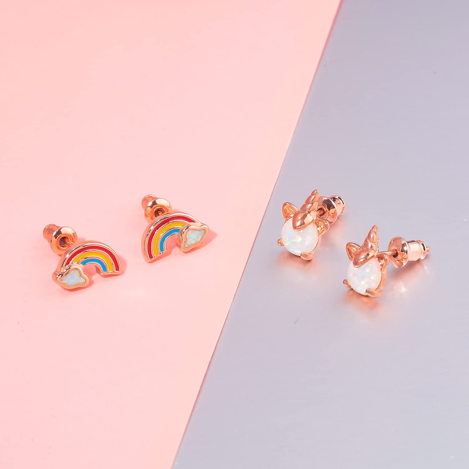 14K Rose Gold Plated Opal Stud Earrings for Women - Hypoallergenic Cute Animal Jewelry Gift for Girls | Perfect for Everyday Wear, Parties & Special Occasions