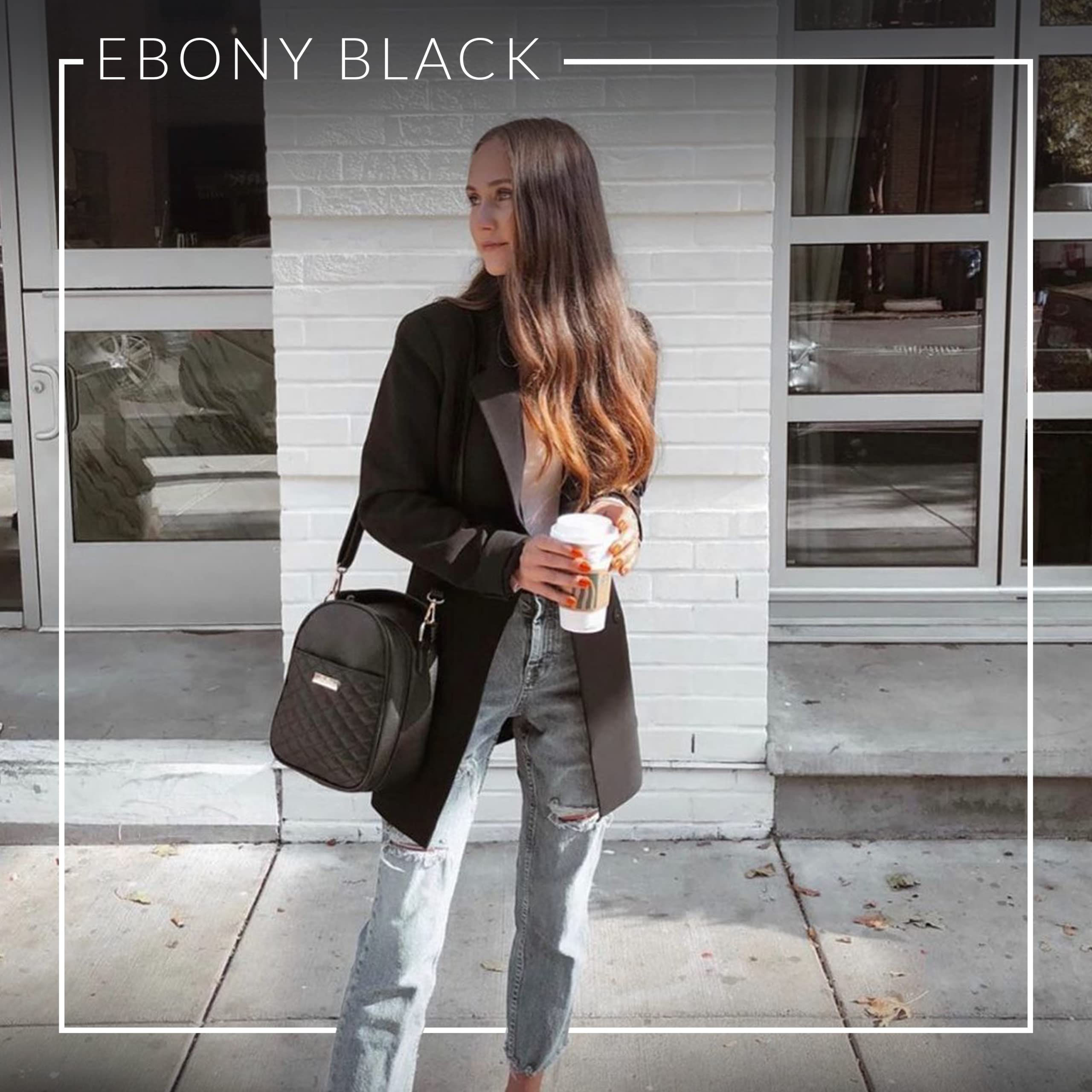 Stylish Insulated Lunch Bag for Women & Kids - Luli Bebe Monaco Mini Thermal Food Carrier with Adjustable Shoulder Strap | Perfect for Office, School, Picnics & Travel | Keeps Meals Fresh (Ebony Black)
