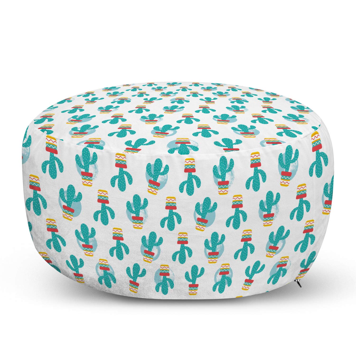 Ambesonne Cinco de Mayo Ottoman Pouf - Mexican Cactus in Pots Decorative Foot Rest with Removable Cover, Soft Living Room & Bedroom Accent Furniture, Dark Seafoam Multicolor - Perfect for Home Decor, Lounge Seating & Guest Footrest