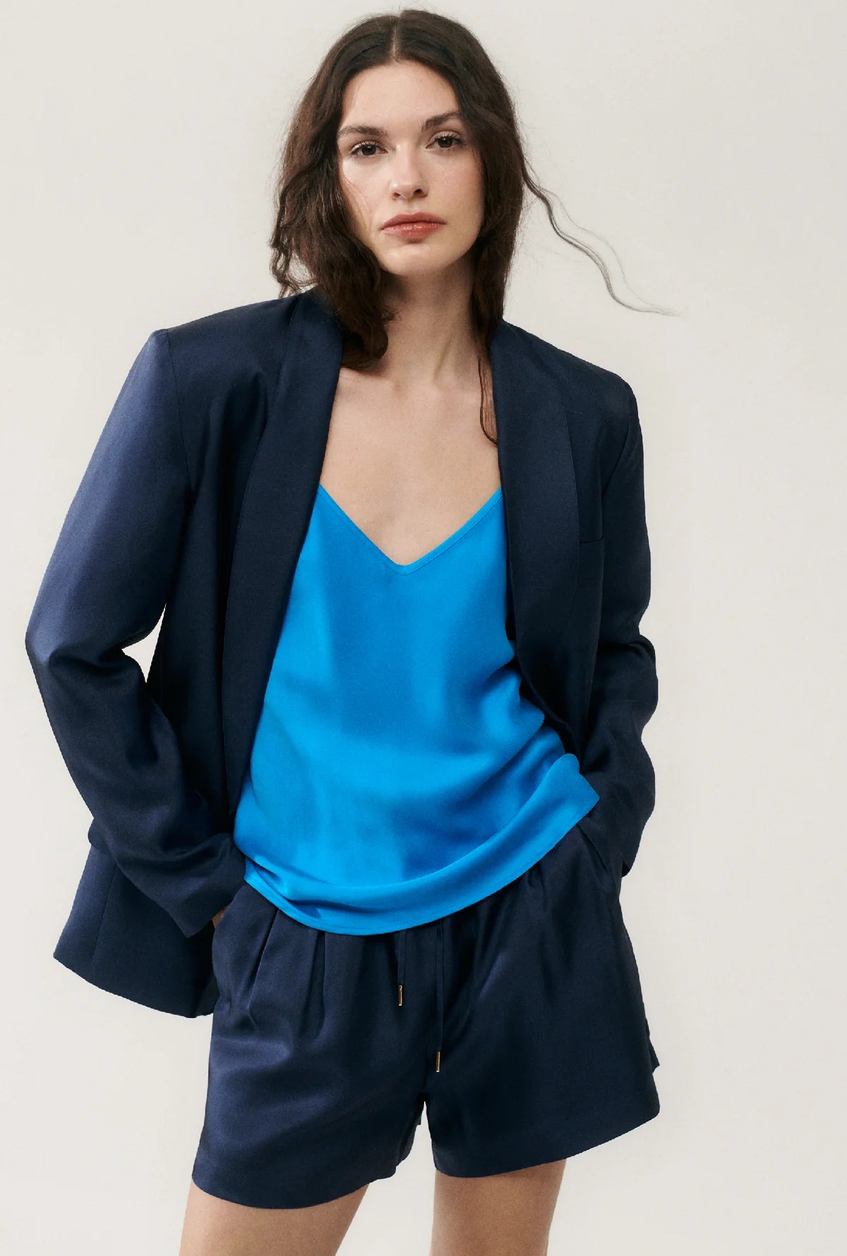 Bias Cut Cami Top in Coast Blue - Women's Flowy Tank Top for Casual Wear & Summer Outfits