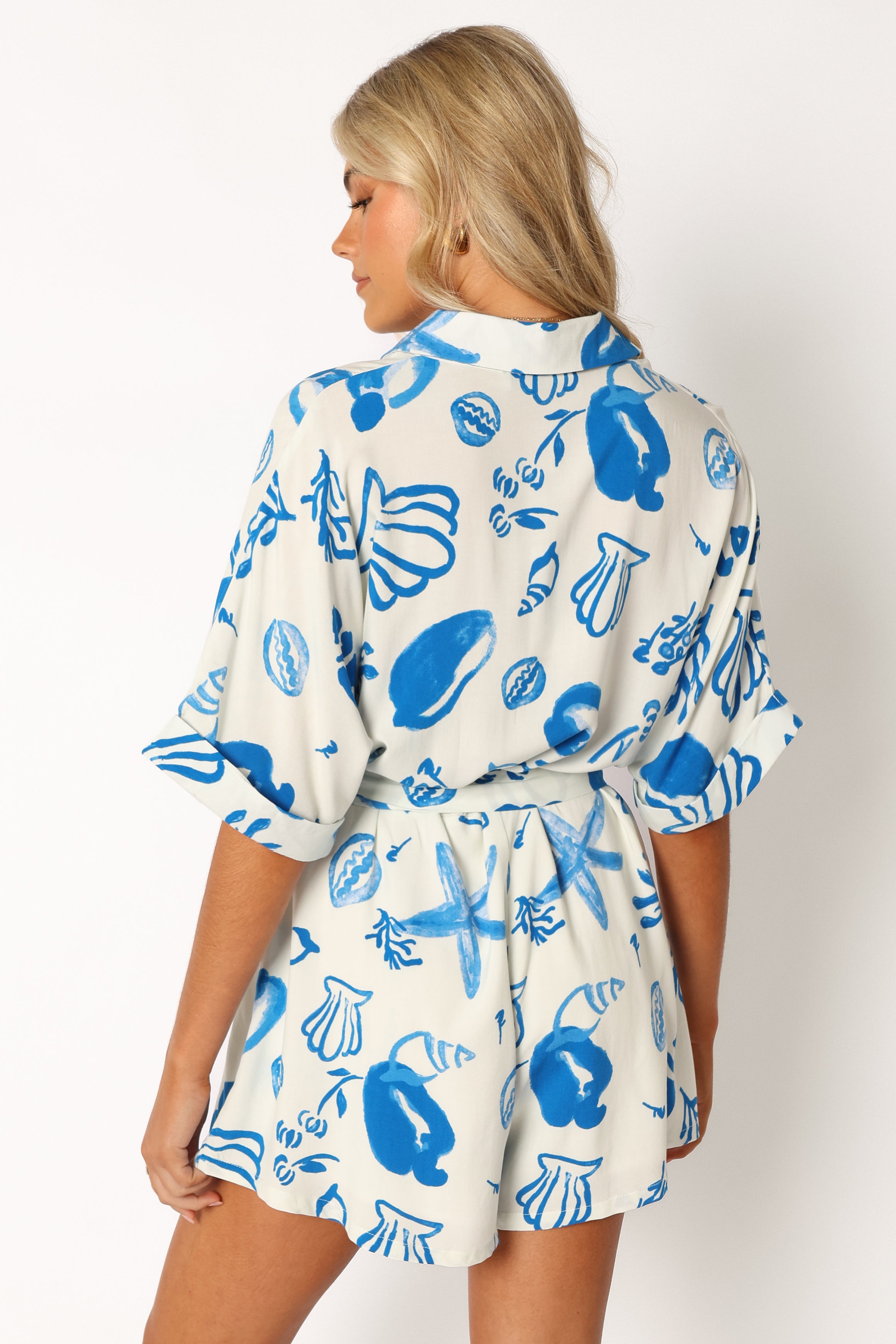 Hewitt Women's Playsuit Romper - White & Blue Floral Print | Summer Casual Outfit for Beach, Vacation & Outdoor Activities